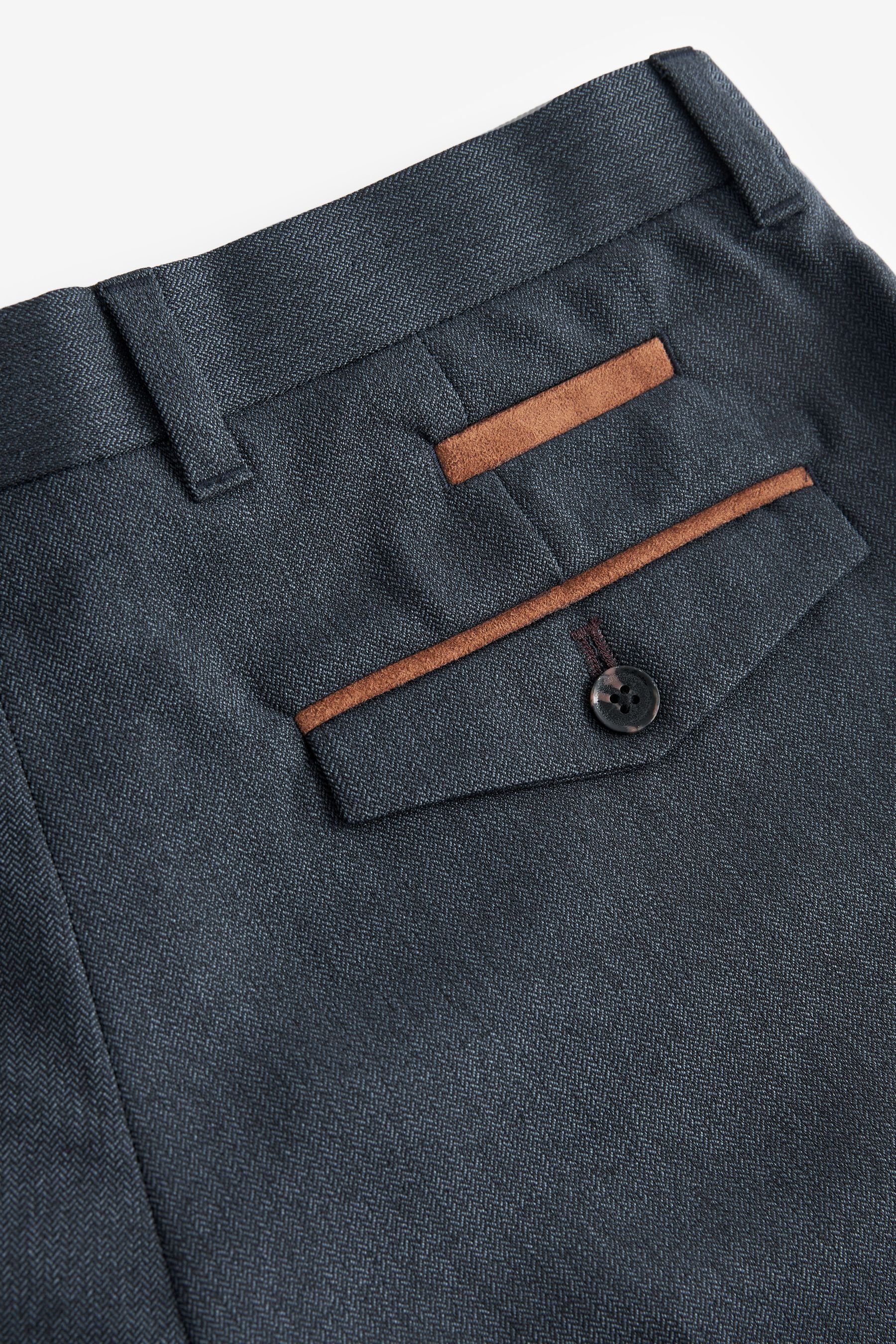 Fischgrätmuster Hose Stoffhose Fit Next Strukturierte mit Blue Navy - Slim (1-tlg)