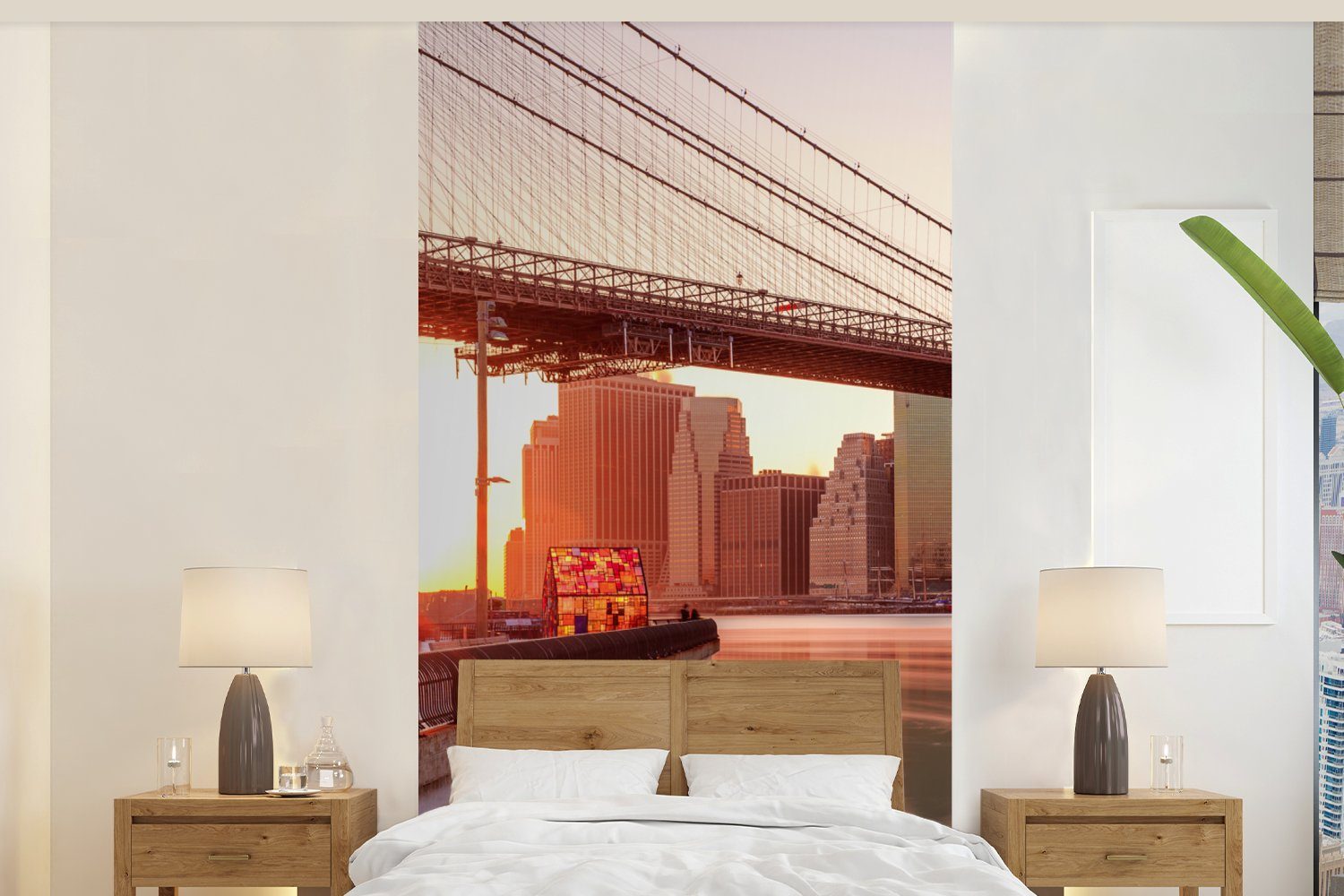 MuchoWow Fototapete New York - Brooklyn - Brücke, Matt, bedruckt, (2 St), Vliestapete für Wohnzimmer Schlafzimmer Küche, Fototapete