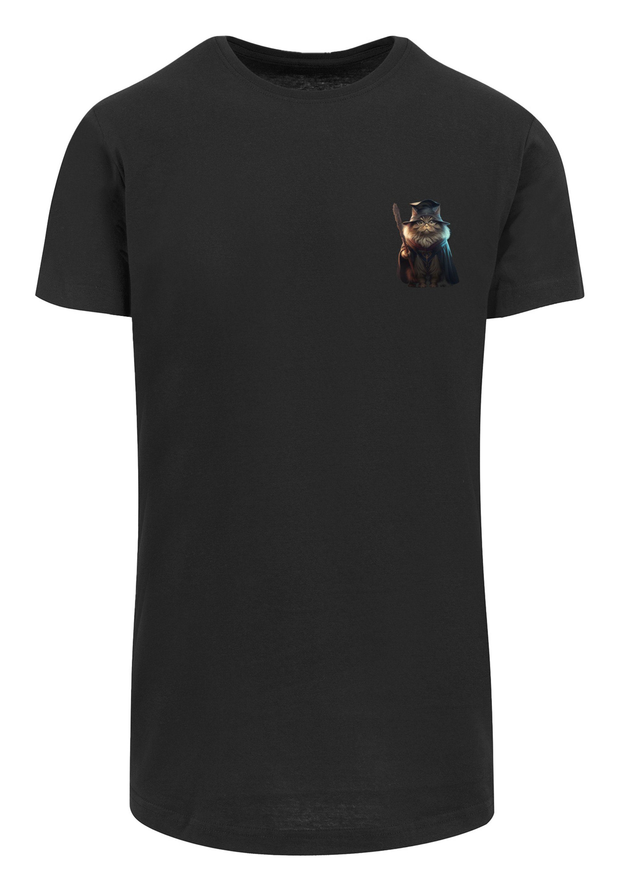 Print Cat LONG Wizard TEE T-Shirt schwarz F4NT4STIC