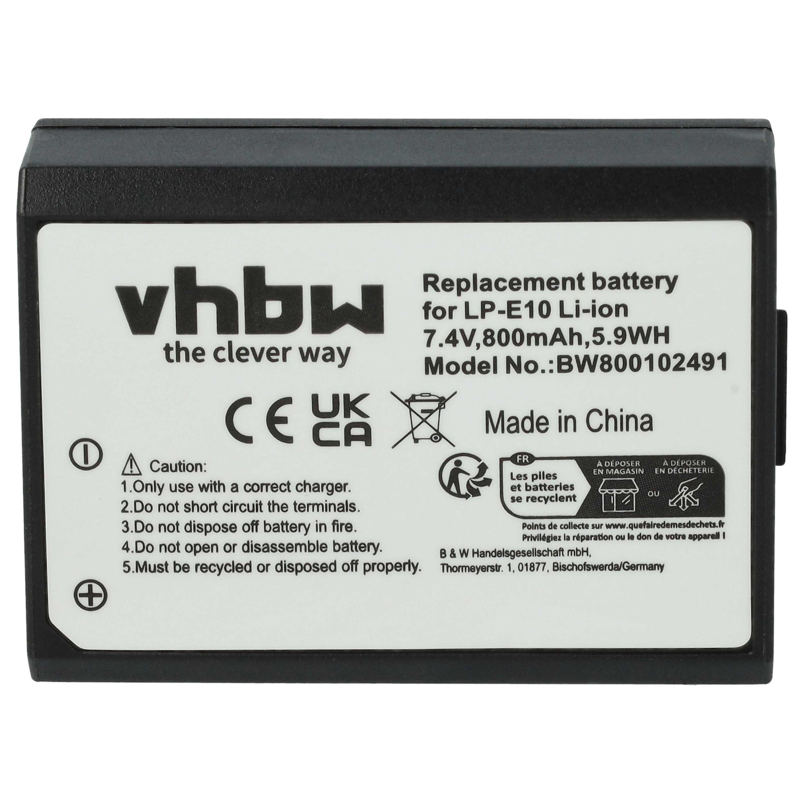 vhbw Akku passend für Canon EOS 1100D, 1D X, 2000D, 1200D, 3000D, 4000D, Kamera-Akku Akku Li-Ion 800 mAh (7,2 V, 2 St), Leistungsfähige Austausch-Akkus für Digitalkamera, Spiegelreflexkamera