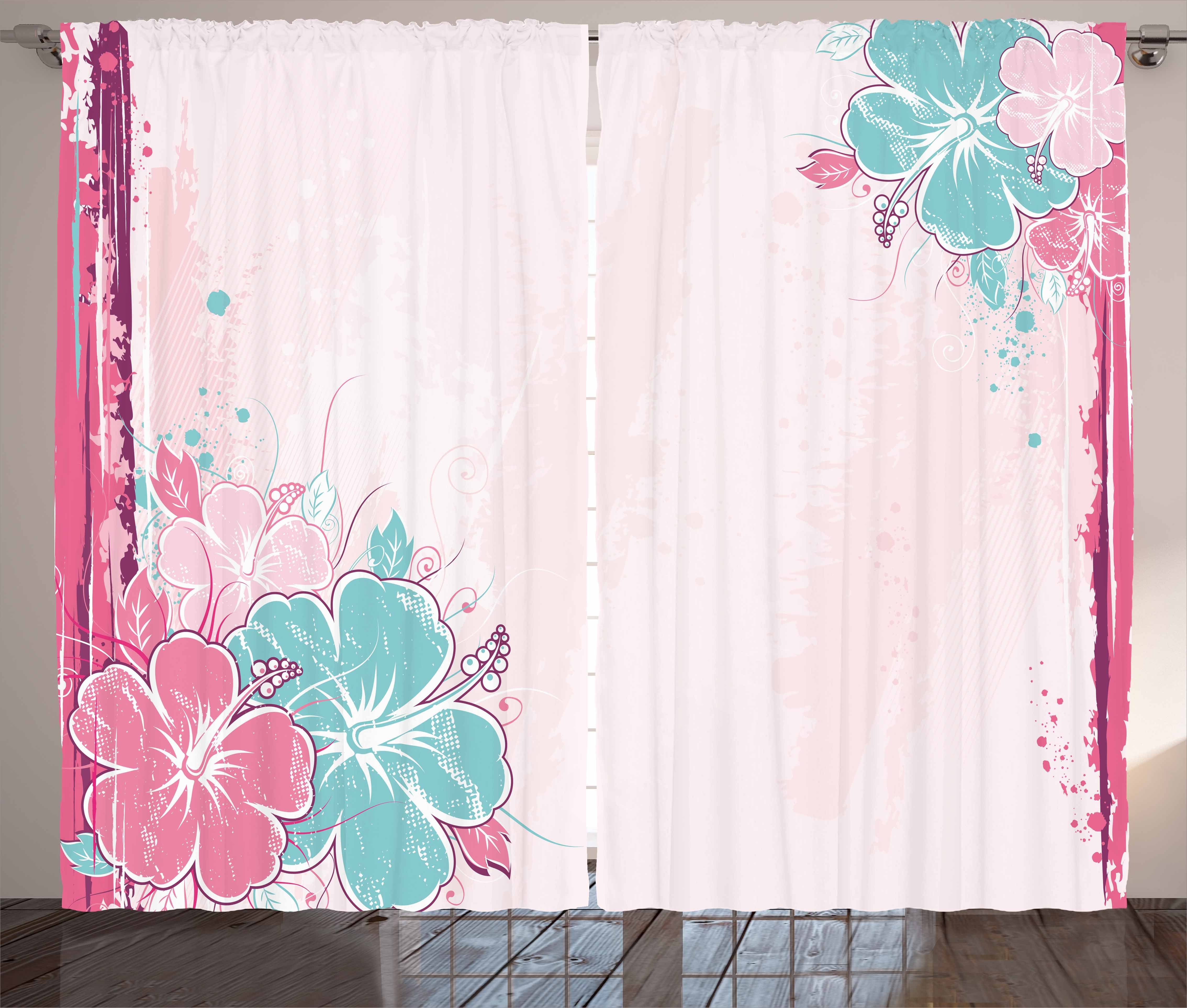 Gardine Schlafzimmer Kräuselband Vorhang mit Schlaufen und Haken, Abakuhaus, Blume Bouquet von Hibiscus Kunst
