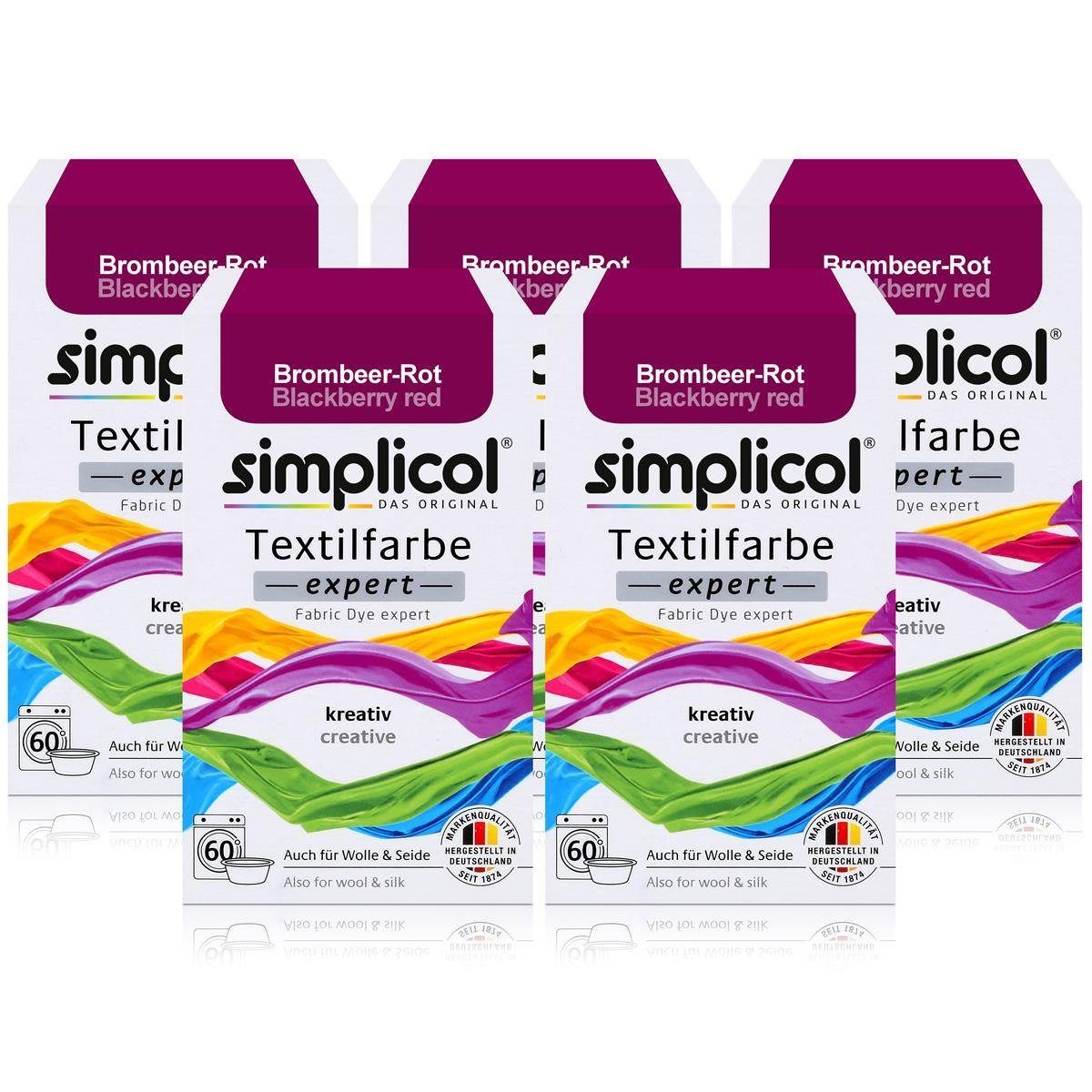 simplicol Textilfarbe Simplicol Textilfarbe expert Brombeer-Rot 150g - Farbe zum Färben (5er