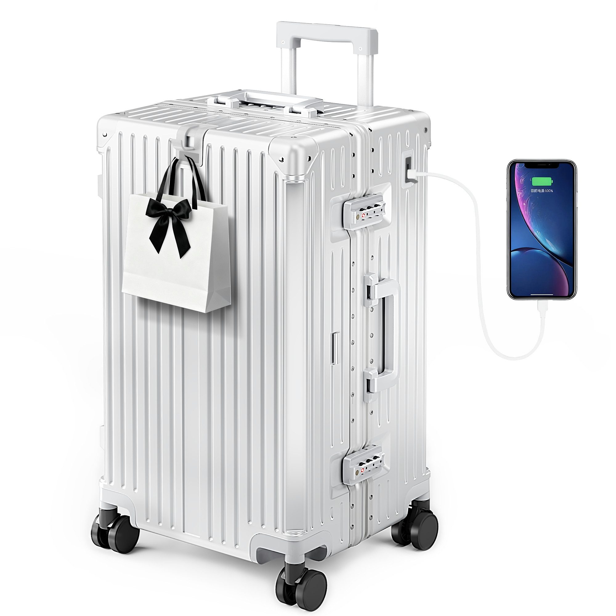 ALPHA CAMP Koffer 360° Rollen Rollkoffer für die Reise, Aluminiumrahmen & Hartschale aus Polycarbonat mit TSA-Schloss
