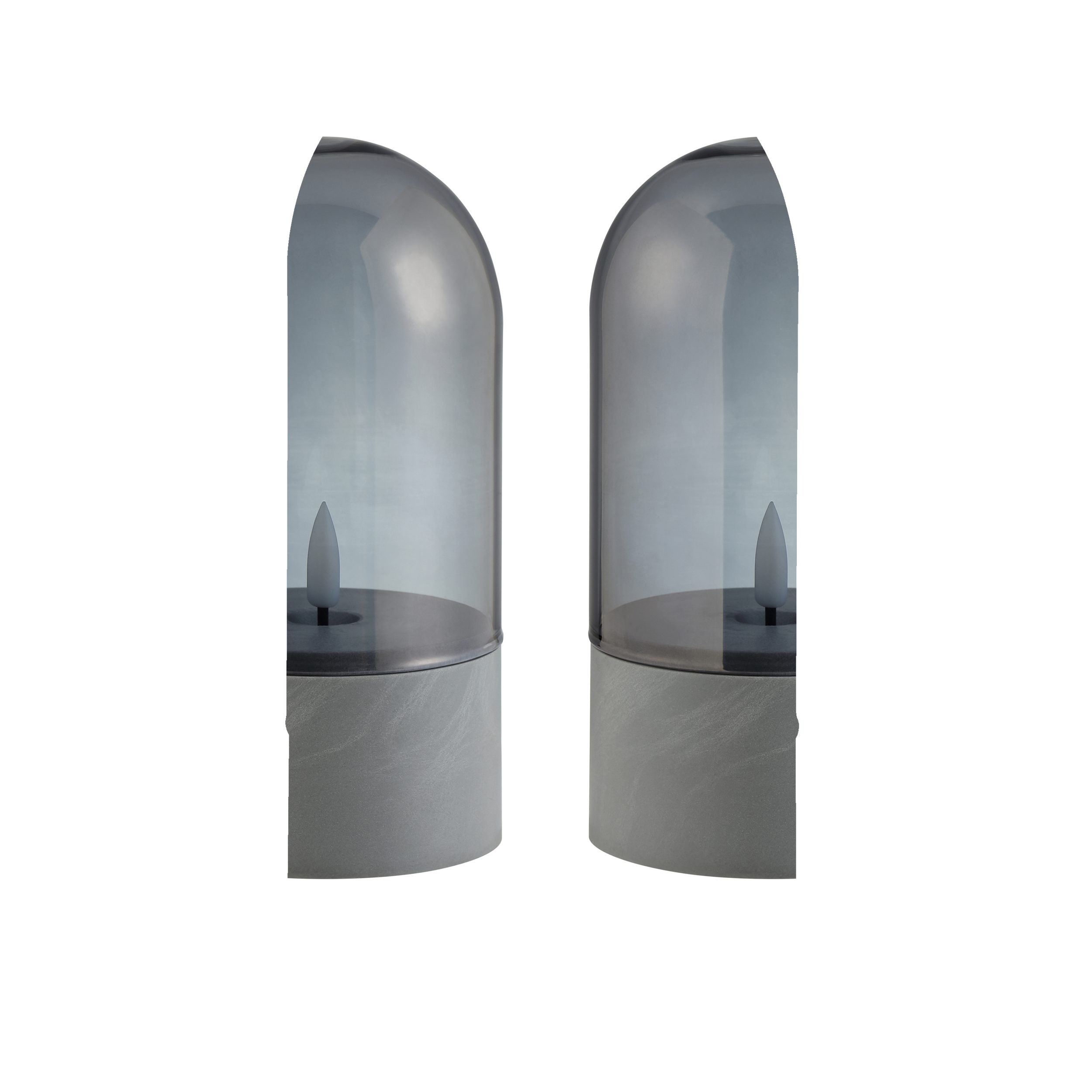 Lightbox Tischleuchte, LED-Kerzen Tischleuchten 2er-Set, 16x8 cm, Rauchglas, 2500K, grau