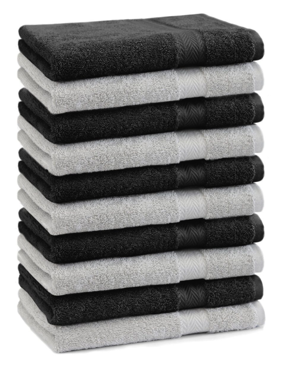 Betz Gästehandtücher 10 Stück Gästehandtücher Premium 100% Baumwolle Gästetuch-Set 30x50 cm Farbe silbergrau und schwarz, 100% Baumwolle