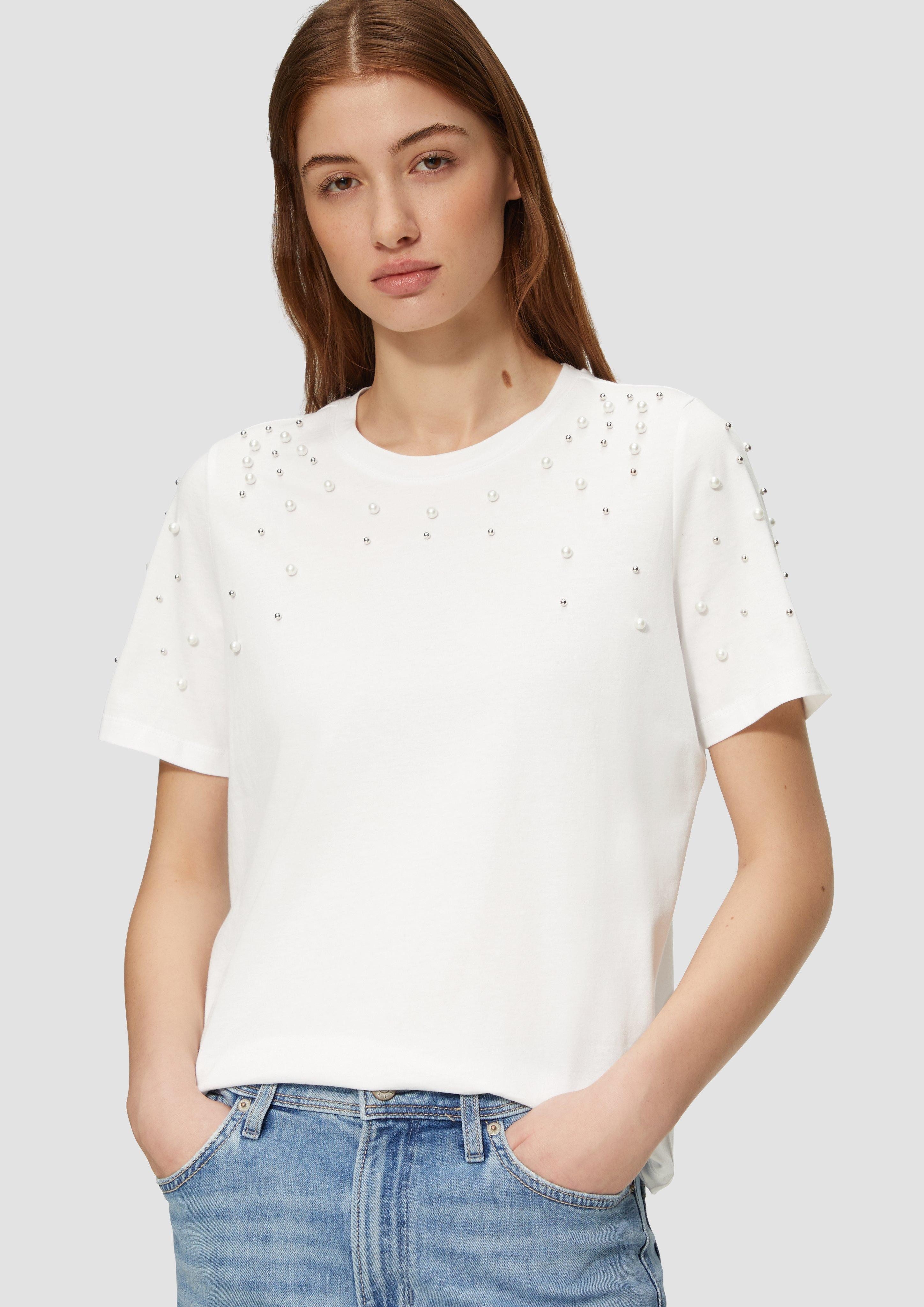 s.Oliver Kurzarmshirt T-Shirt mit Schmuckperlen im Relaxed Fit Schmuckperle günstig online kaufen