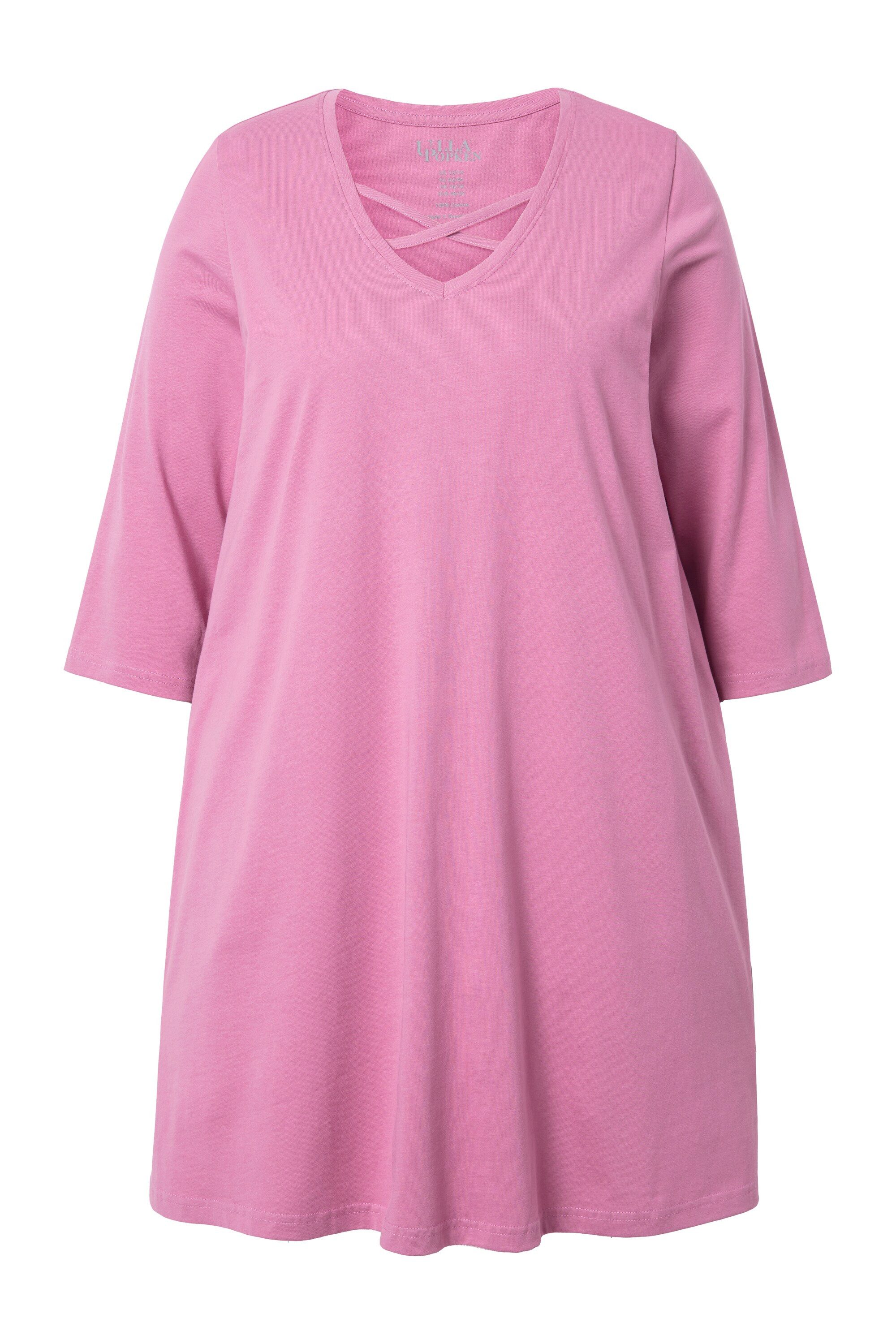 Ulla Popken Longshirt Longshirt Zierbänder A-Linie V-Ausschnitt 3/4-Arm günstig online kaufen