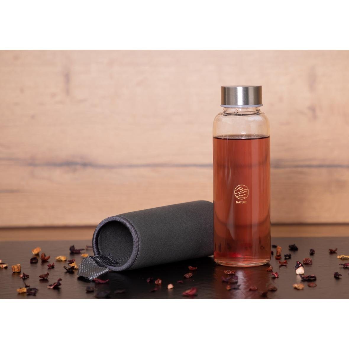 elasto Trinkflasche 360 ml Wasserflasche "Ocean" aus Glas mit softer Hülle, Getränkeflasche, Teeflasche, ToGo, Arbeit, Schule, Schraubverschluss