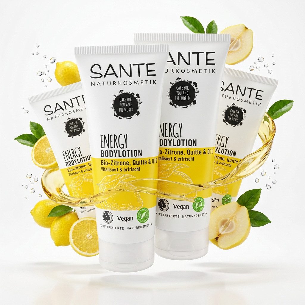 SANTE Bodylotion Energy Bodylotion Bio-Zitrone, Quitte & Q10 Packung, 4-tlg., Bodylotion, für die tägliche Körperpflege, feuchtigkeitsspendend