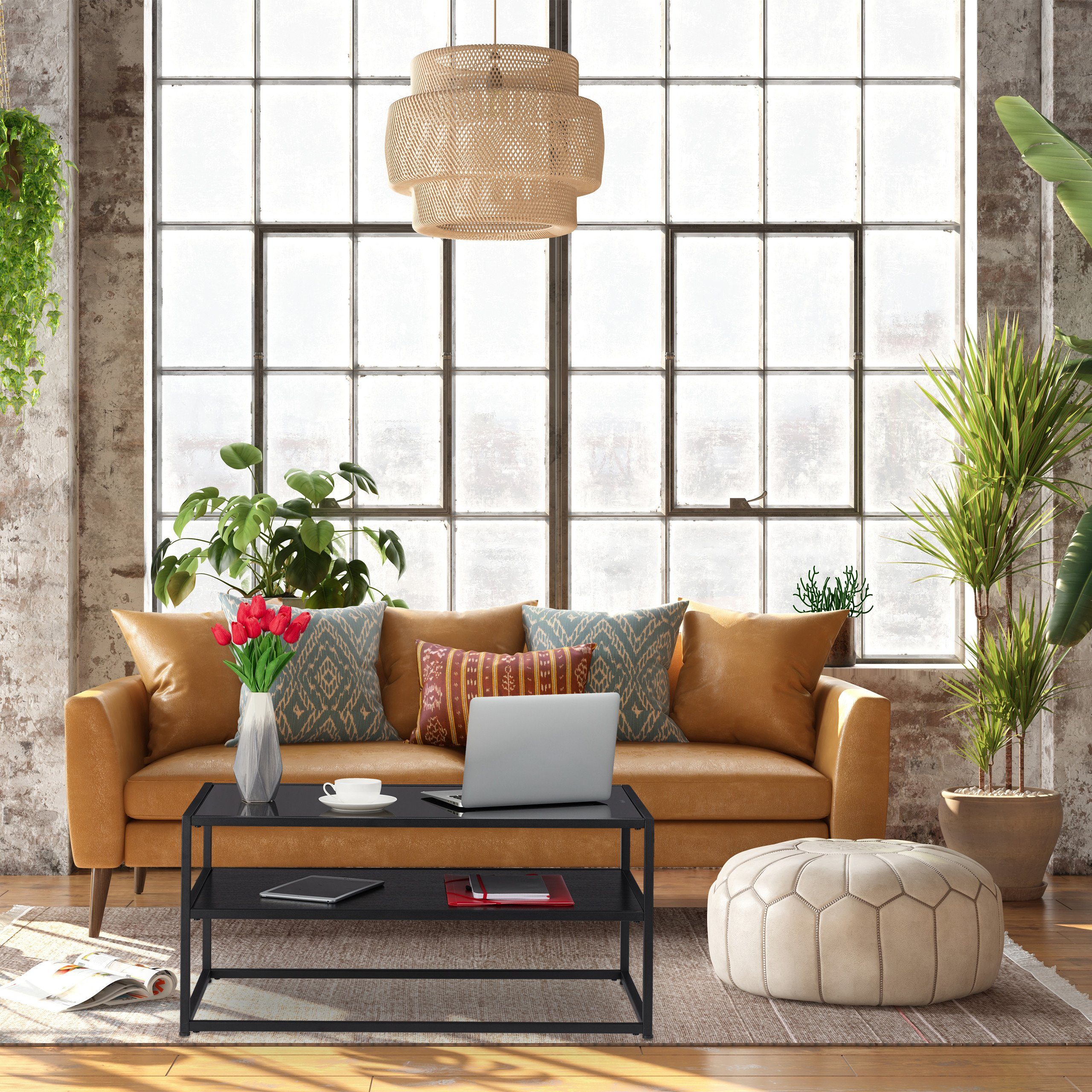 relaxdays Couchtisch Schwarzer Couchtisch mit Glasplatte günstig online kaufen