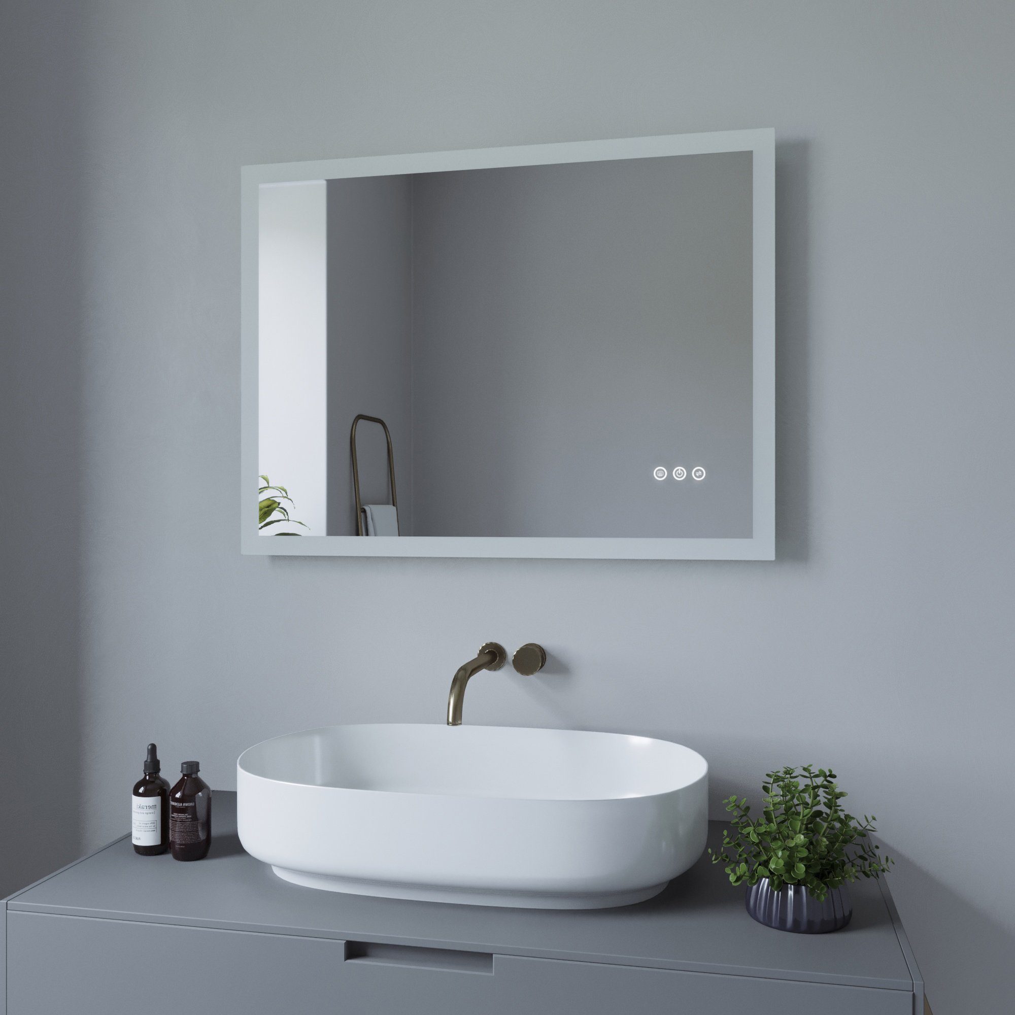 2 Warmweiß/Kaltweiß, Badspiegel LED Touch Sensor Badezimmerspiegel mit Wandspiegel Beschlagfrei, Lichtfarbe AQUALAVOS Badspiegel mit Beleuchtung