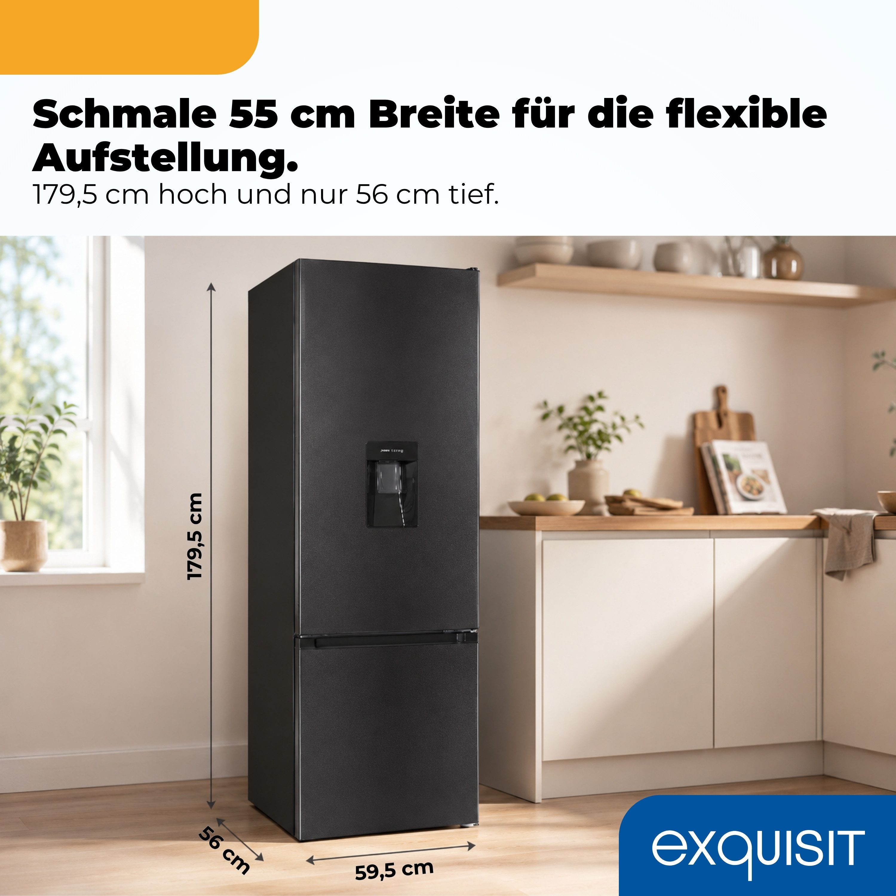 exquisit Kühl-/Gefrierkombination KGC5265-70-WS-040E, 179,5 cm hoch, 55 cm breit, 260 l Nutzinhalt gesamt, 4 Sternefach, Energieklasse E, 40 dB