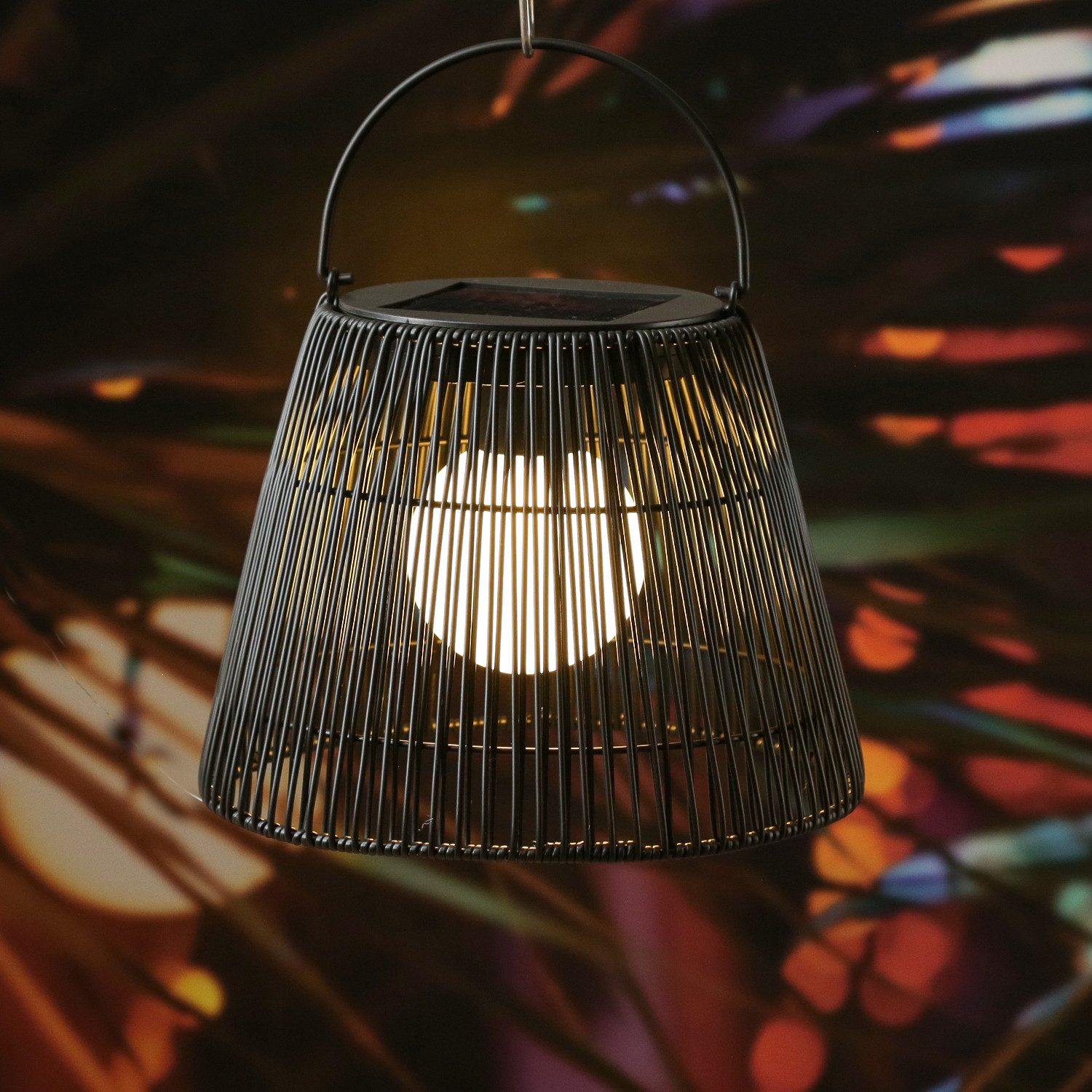 MARELIDA LED Laterne LED Solar Laterne Hängeleuchte in Rattanoptik Solarleuchte schwarz, LED Classic, warmweiß (2100K bis 3000K)