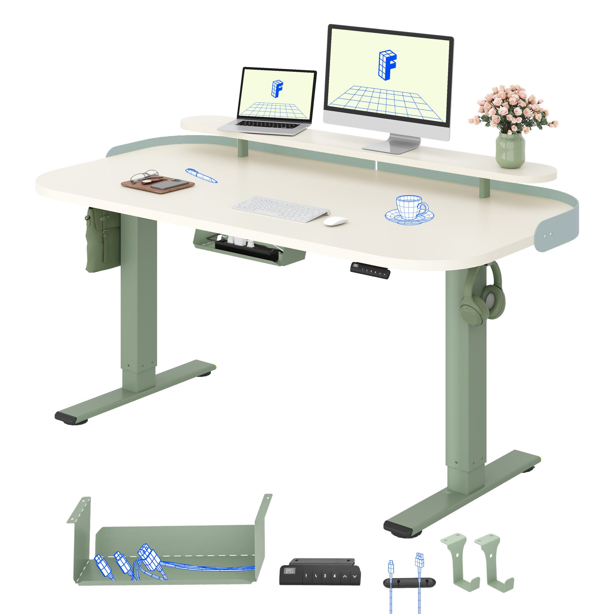 FLEXISPOT Schreibtisch Moderner elektrisch höhenverstellbarer Schreibtisch mit Monitorablage (70–119 cm höhenverstellbar, 6-Tasten Memory-Steuerung, stabiler Stahlrahmen, große Tischplatte 140×80 cm)