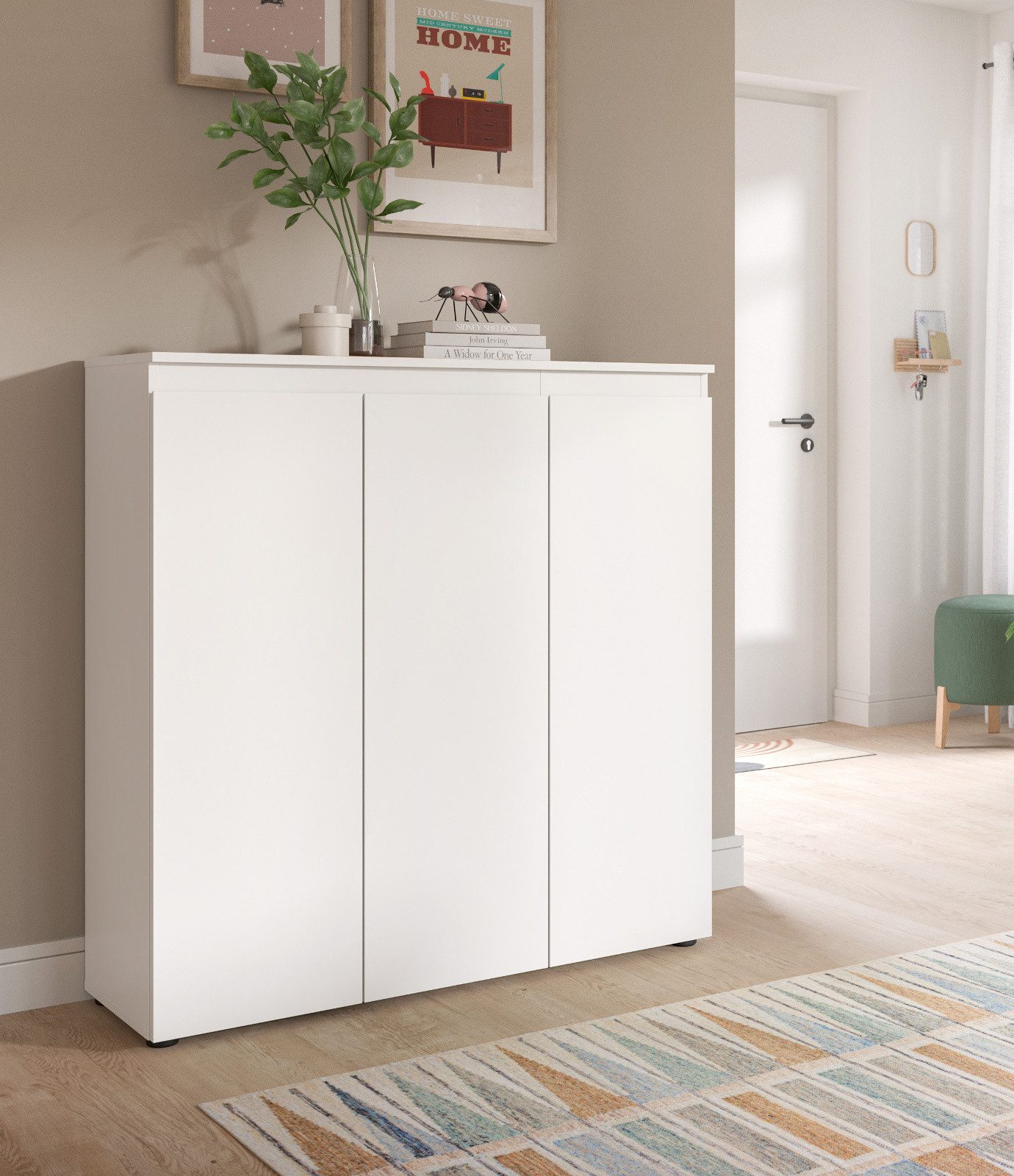 Inn.Furn Kombikommode Assino (Mehrzweck Kommode in Weiß, 3-türig, 105 x 111 cm), bis zu 10 Fächer