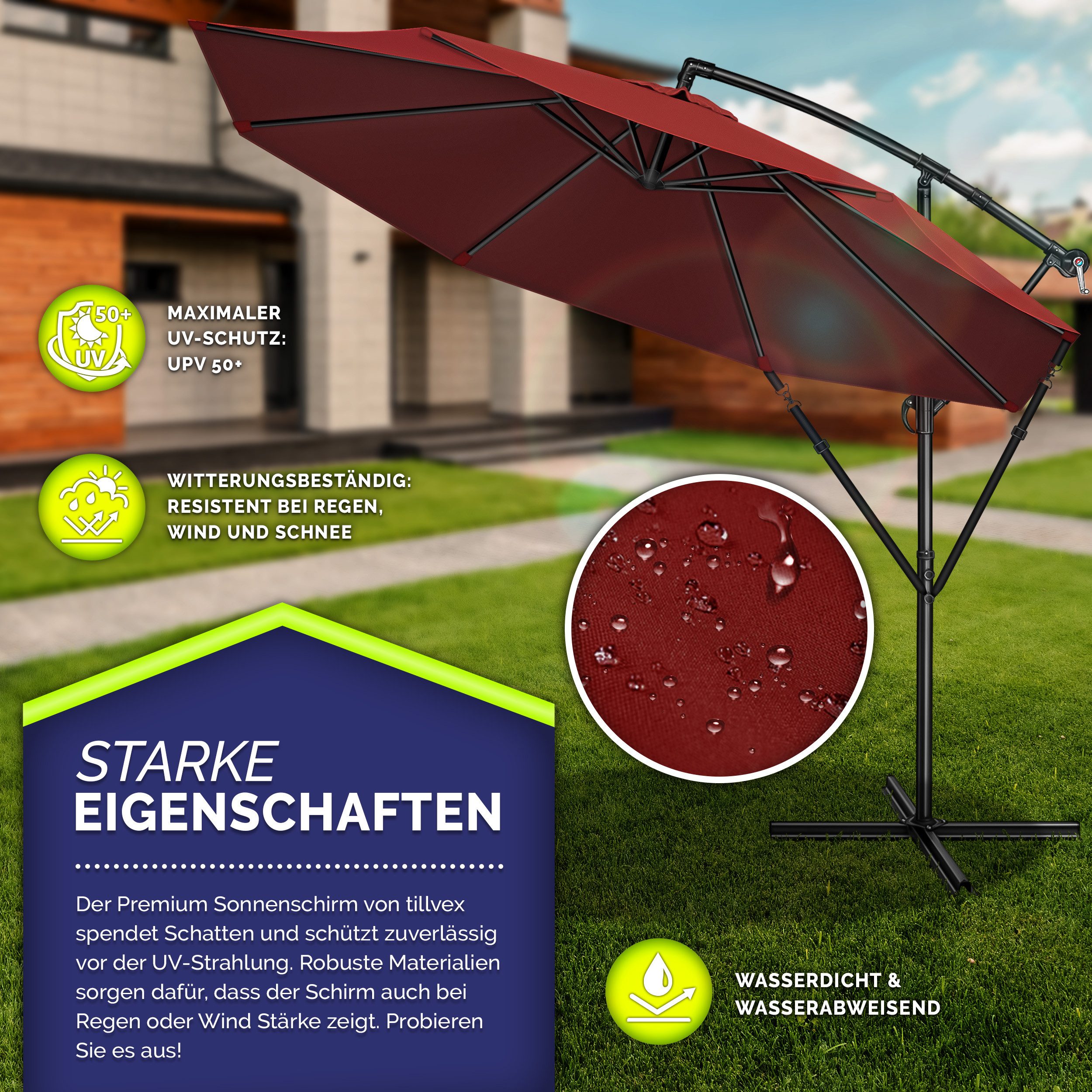 tillvex Sonnenschirm 300 cm Kurbel Ampelschirm günstig online kaufen