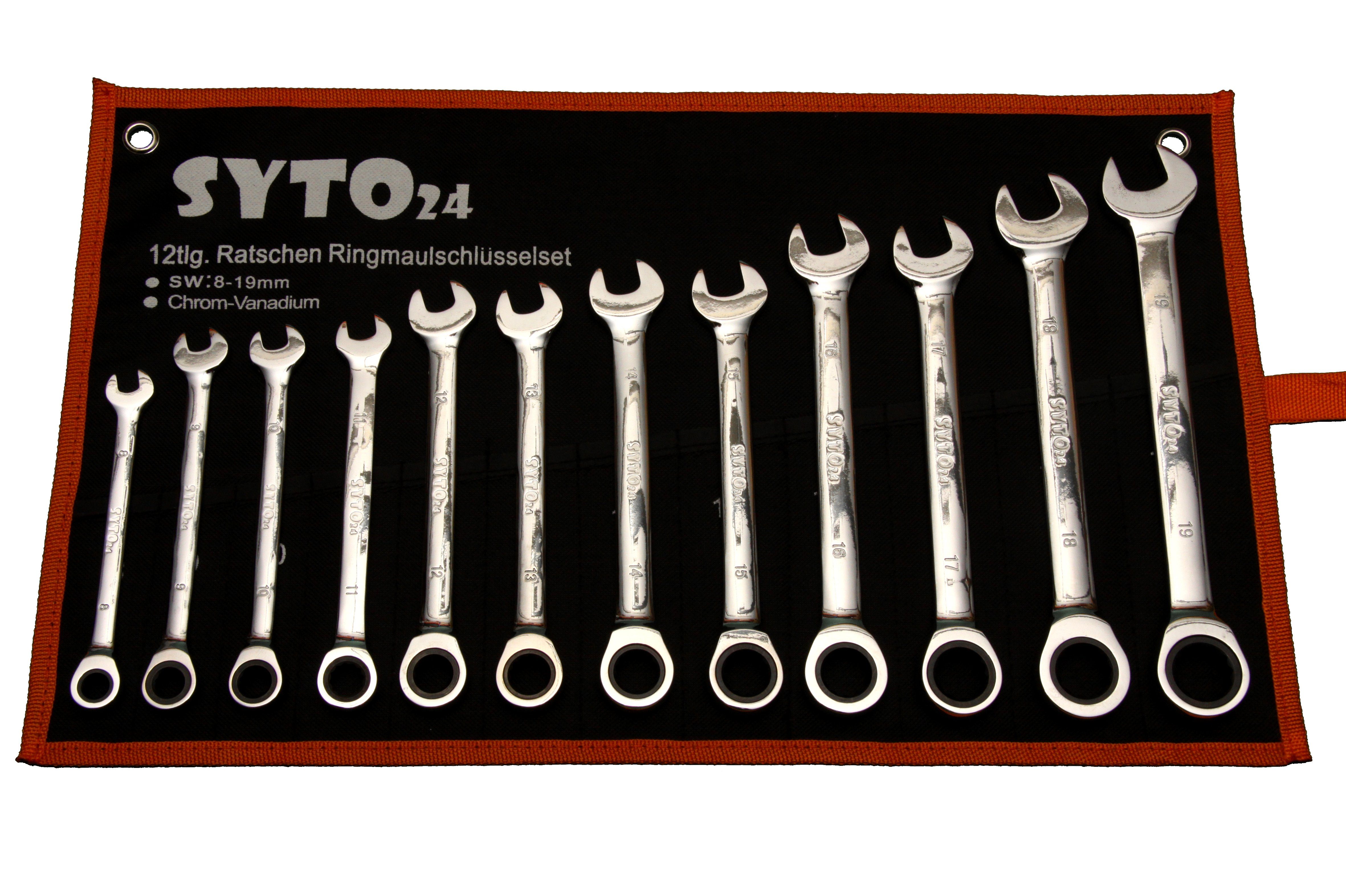 PeTools Ratschenringschlüssel 12tlg. Ratschenringschlüssel 8-19mm Ratschenschlüssel Ring Ratschen Schlüssel (12 St), Chrom-Vanadium-Stahl