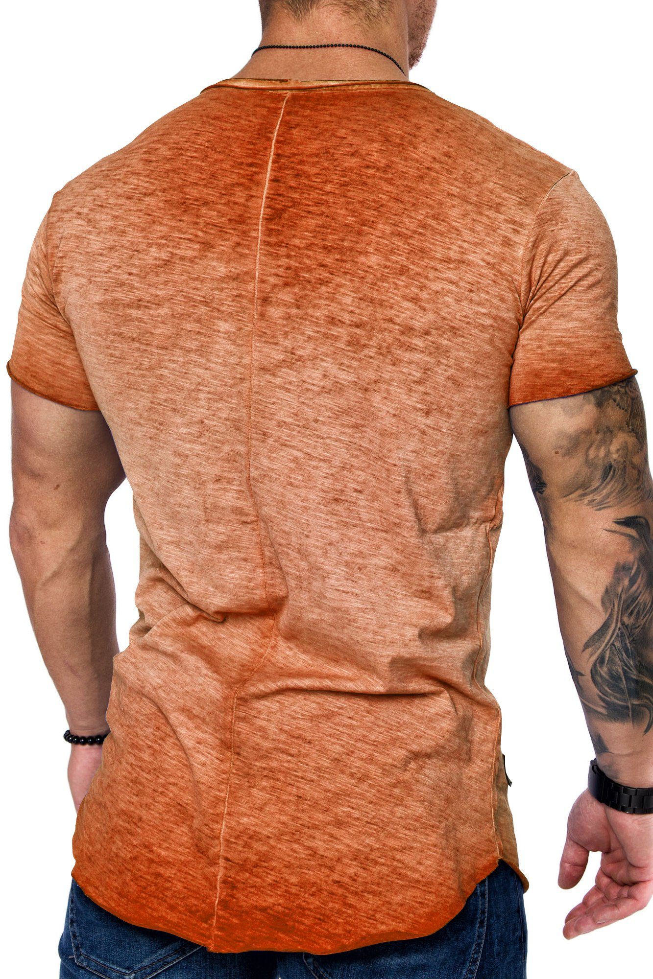 Herren Vintage HARPER REPUBLIX Oversize T-Shirt Shirt Orange Verwaschen V-Ausschnitt