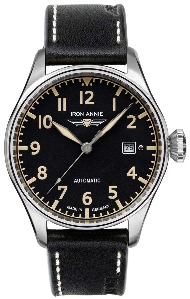 IRON ANNIE Automatikuhr Fligth Control, Automatik, 5162-2,  Edelstahlgehäuse, Made in Germany mit Echt-Lederarmband, Abmessungen:  Gehäusedurchmesser 42 mm, Gehäusehöhe 13 mm