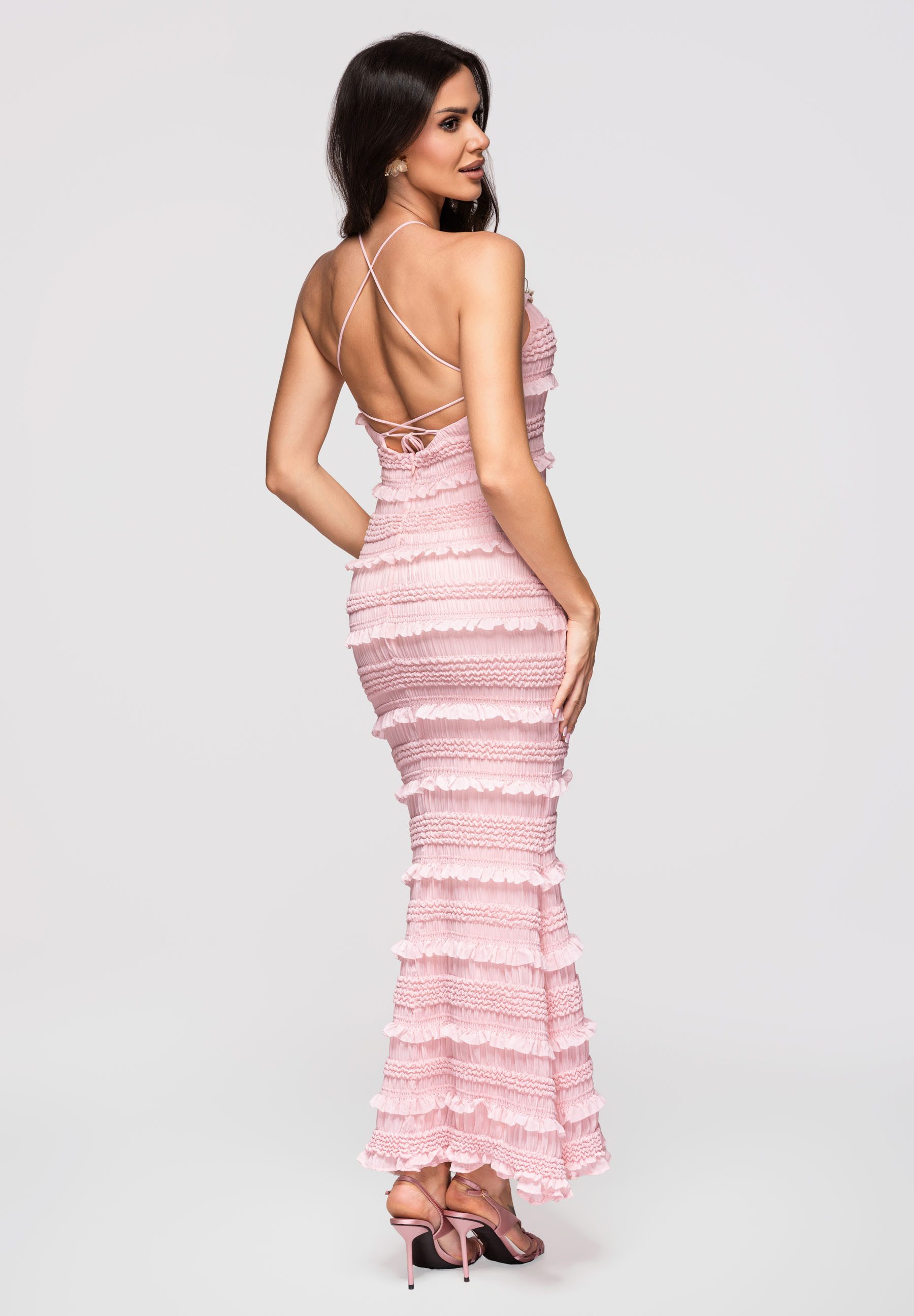 OMBRE Abendkleid Damen Abendkleid Maxi mit schmaler Passform Pink M (1-tlg)