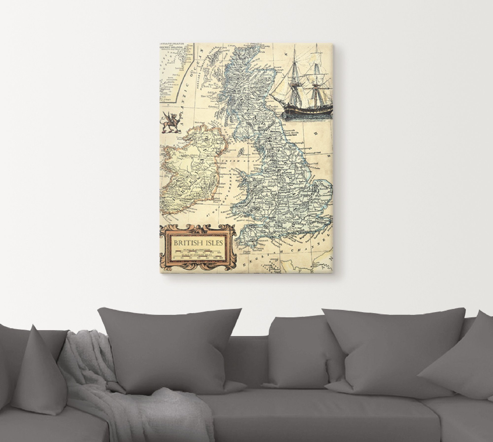 St), Alubild, Wandaufkleber Artland Wandbild versch. (1 Landkarten Inselkarte, in als Poster Größen Britische oder Leinwandbild,