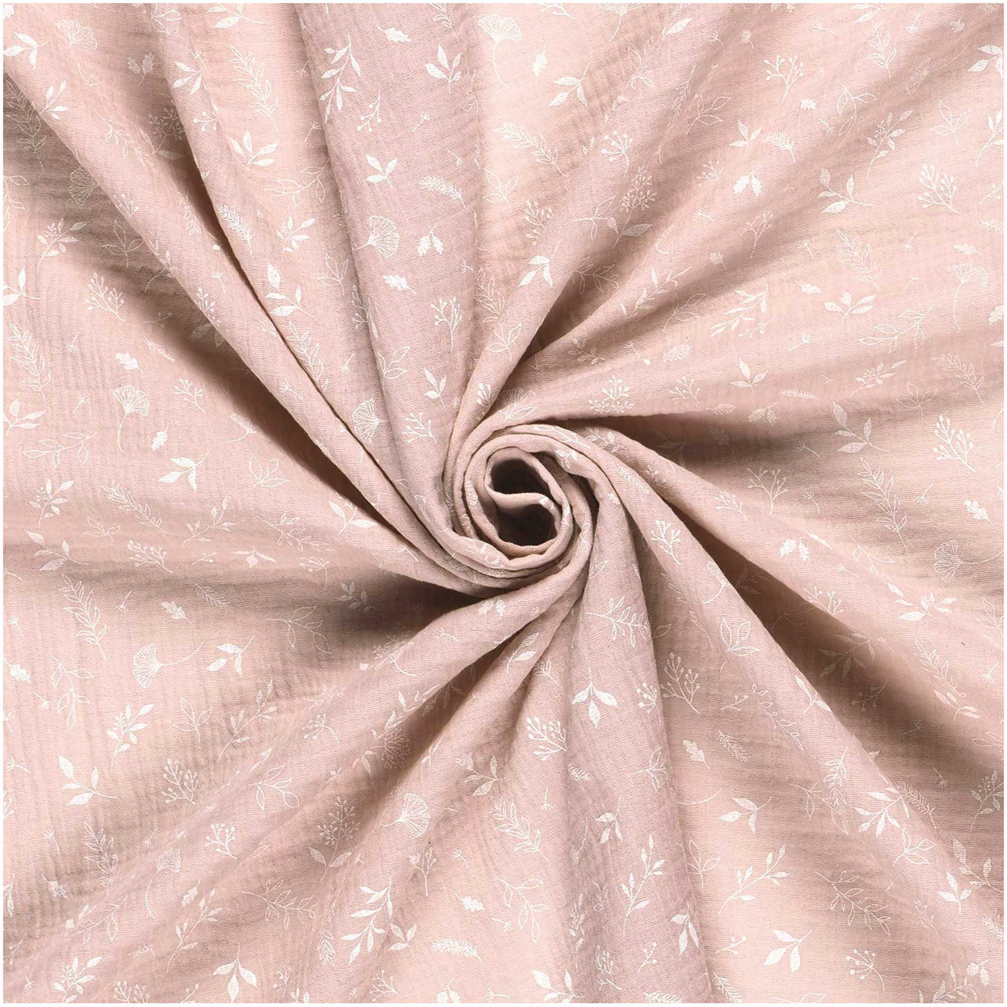 maDDma Stoff Musselin-Stoff bedruckte Pflanzen ab 50x130cm uni Mulltuch, 012 - rosa