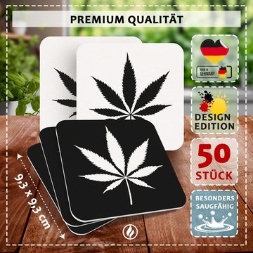 Funke & Brand Bierdeckel Cannabis-Blatt – 50er Set in Schwarz-Weiß, kiffen