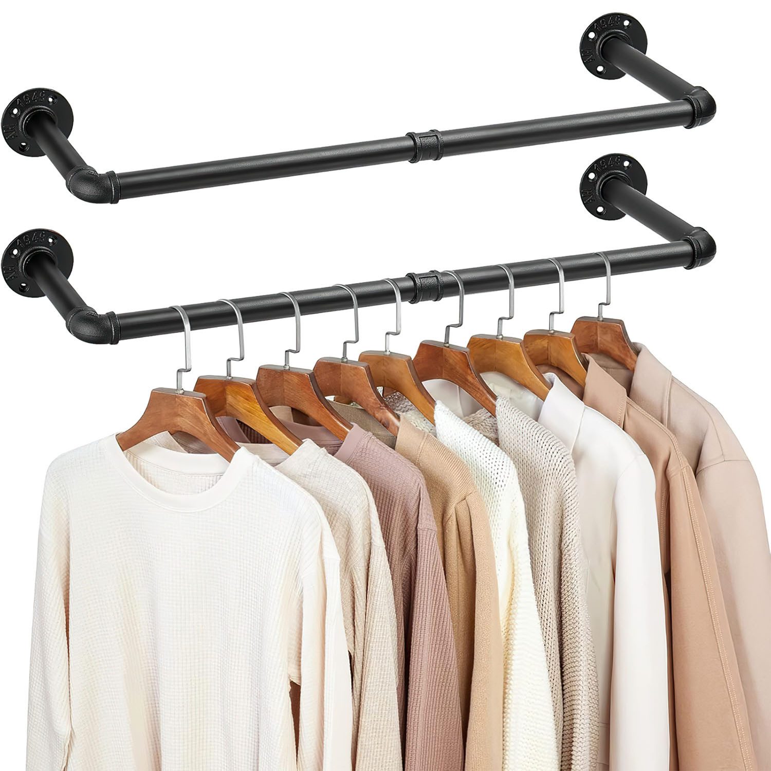 HEYHIPPO Wäscheständer Eisenrohraufhänger im Industriestil, 2 Stück schwarze Wandhalterung, 92,5cm Kleiderbügel,Platzsparer,Küchenregal,Garderobe im Industriestil