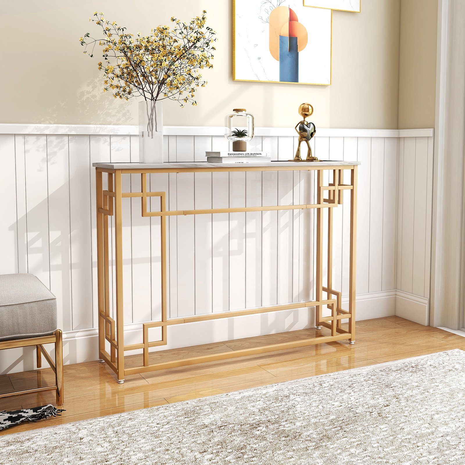 COSTWAY Konsolentisch, Marmor Gold, schmal, Metallrahmen, günstig online kaufen