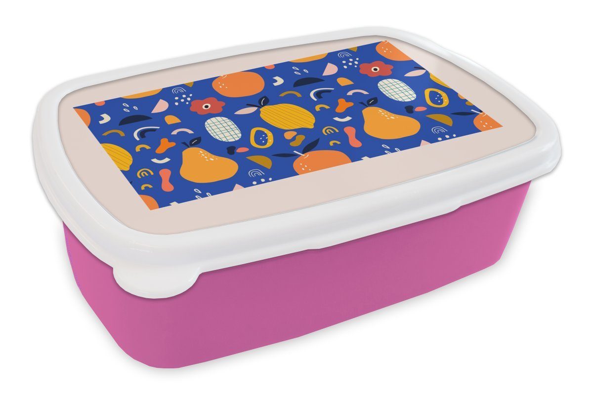 MuchoWow Lunchbox Lebensmittel - Birnen - Zitrone - Obst - Pastell, Kunststoff, (2-tlg), Brotbox für Erwachsene, Brotdose Kinder, Snackbox, Mädchen, Kunststoff rosa