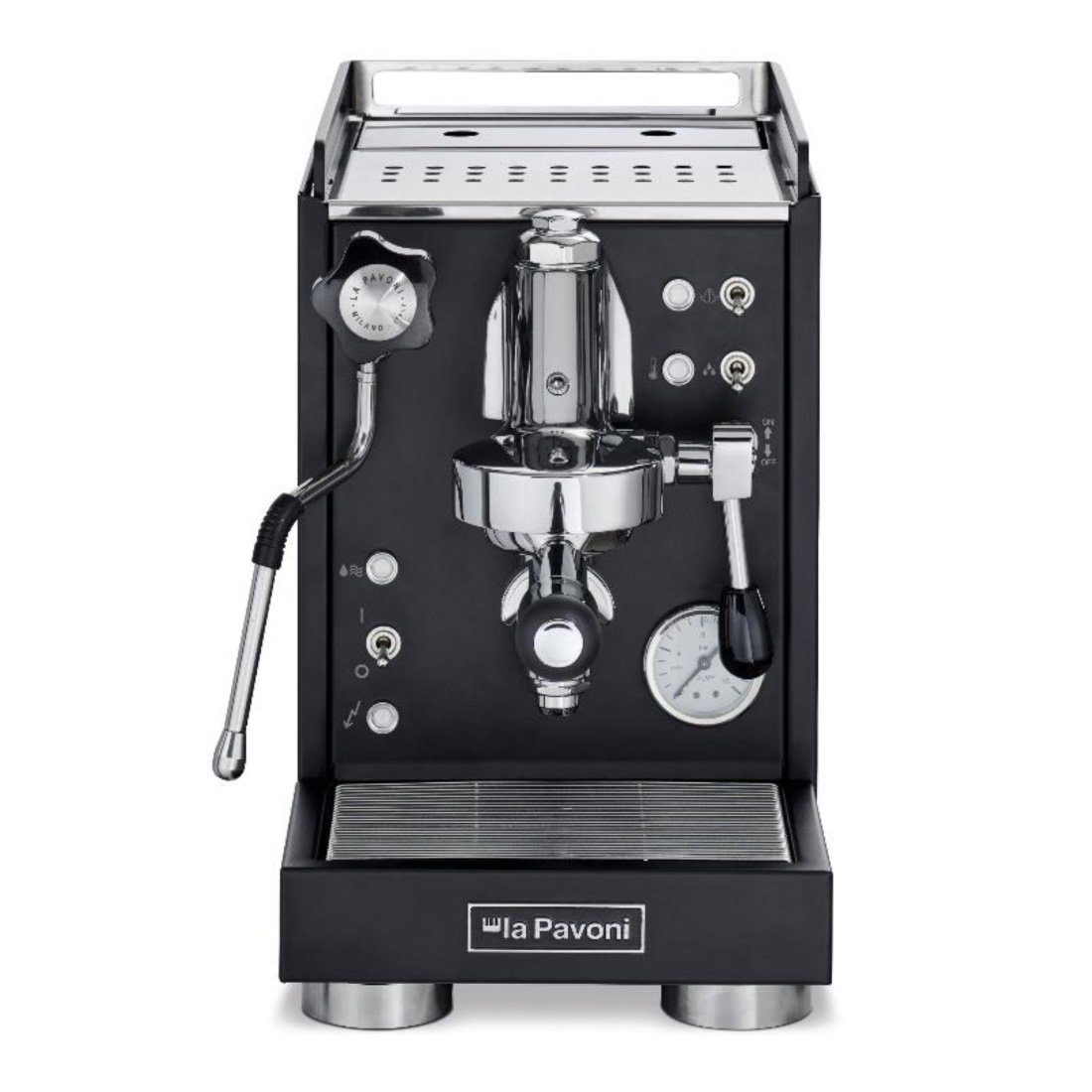La Pavoni Siebträgermaschine La Pavoni New Mini Cellini Espressomaschine LPSMCB01EU, Kippschalter für Heißwasser- und Dampfentnahme, Pumpendruckmanometer
