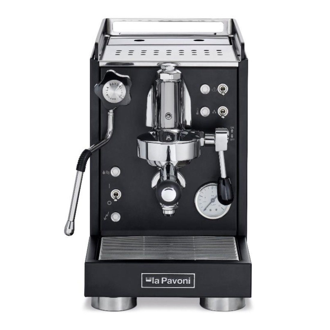 La Pavoni Siebträgermaschine New Mini Cellini, Kippschalter für Heißwasser- und Dampfentnahme, Pumpendruckmanometer