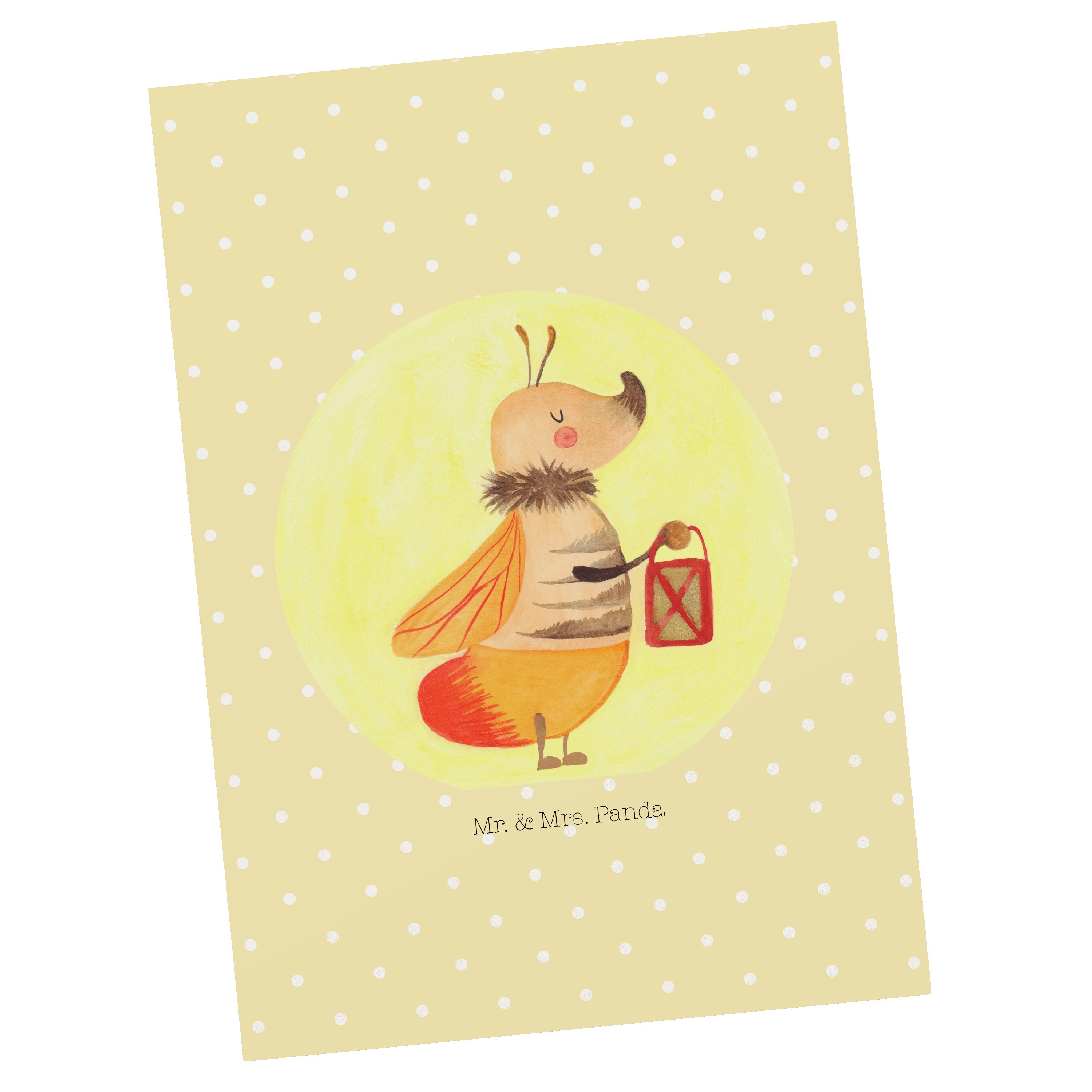 Mr. & Mrs. Panda Postkarte Glühwürmchen - Gelb Pastell - Geschenk, Geburtstagskarte, Geschenkkar