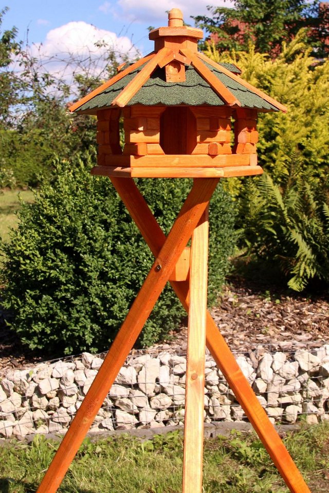 Holzdekoladen Vogelhaus Vogelhaus Holz handgefertigt mit Ständer & Solar weiß wählbar