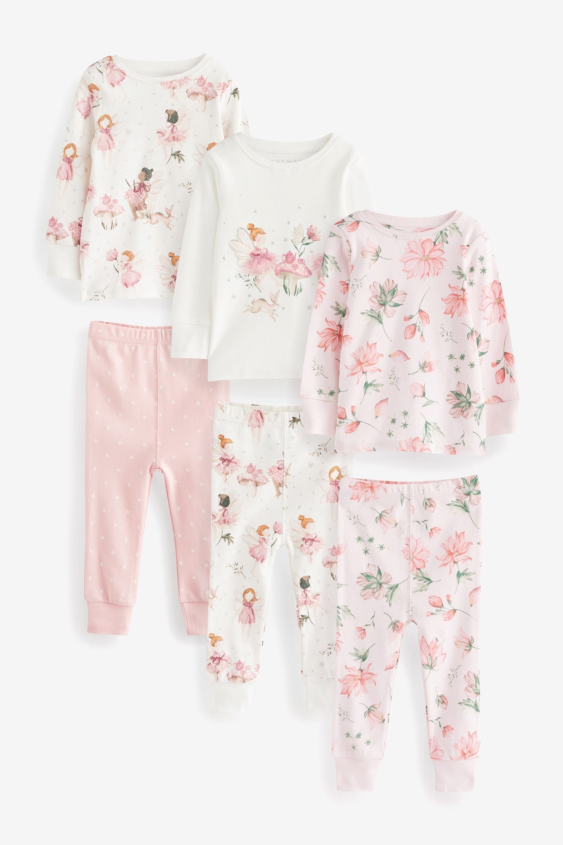 Next Pyjama Pyjamas im 3-Pack (6 tlg) Pink/Ecru White Fairy