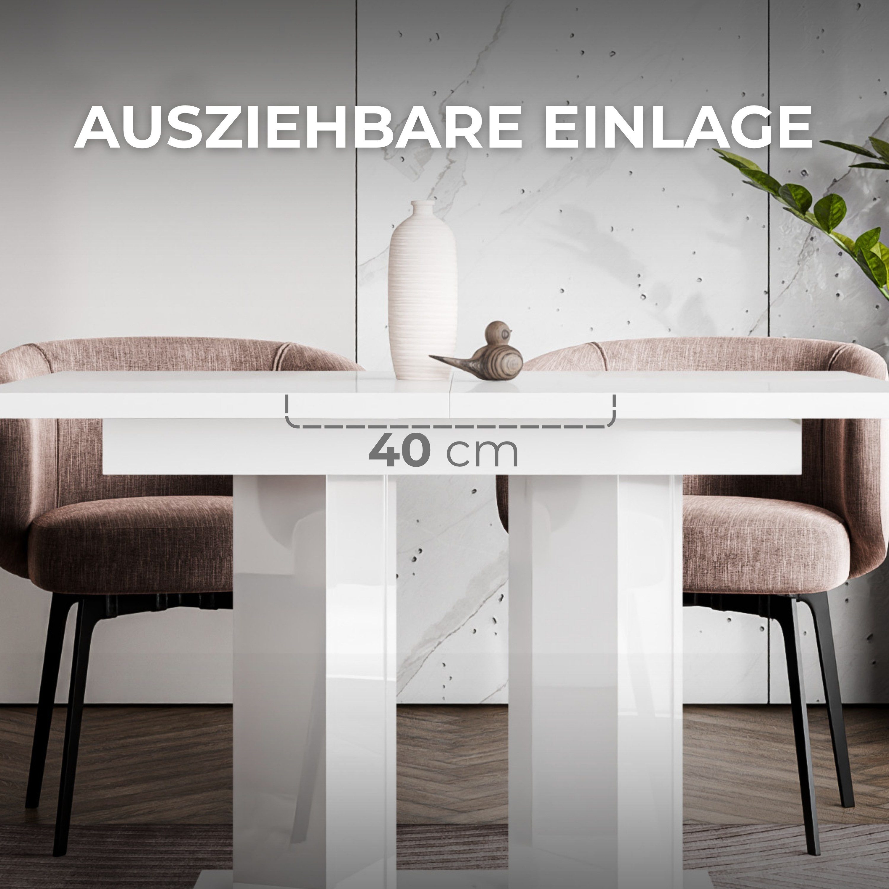 Home Collective Esstisch ausziehbar Tisch Küchentisch Esszimmertisch Ausziehtisch (Esszimmer Küche Wohnzimmer Esstisch erweiterbar), modernes Design Doppel-Säul – Bild 5 von 5