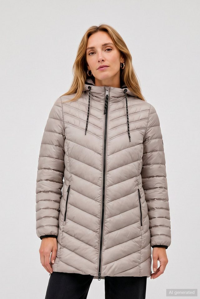 Barbara Lebek Steppjacke lange Damenjacke, warme Übergangsjacke mit seitlichen Reißverschlüssen