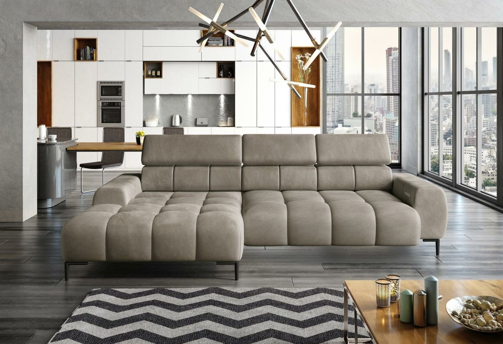 JVmoebel Ecksofa Designer Eckcouch in Grau mit hochwertiger Polsterung, Made in Europa