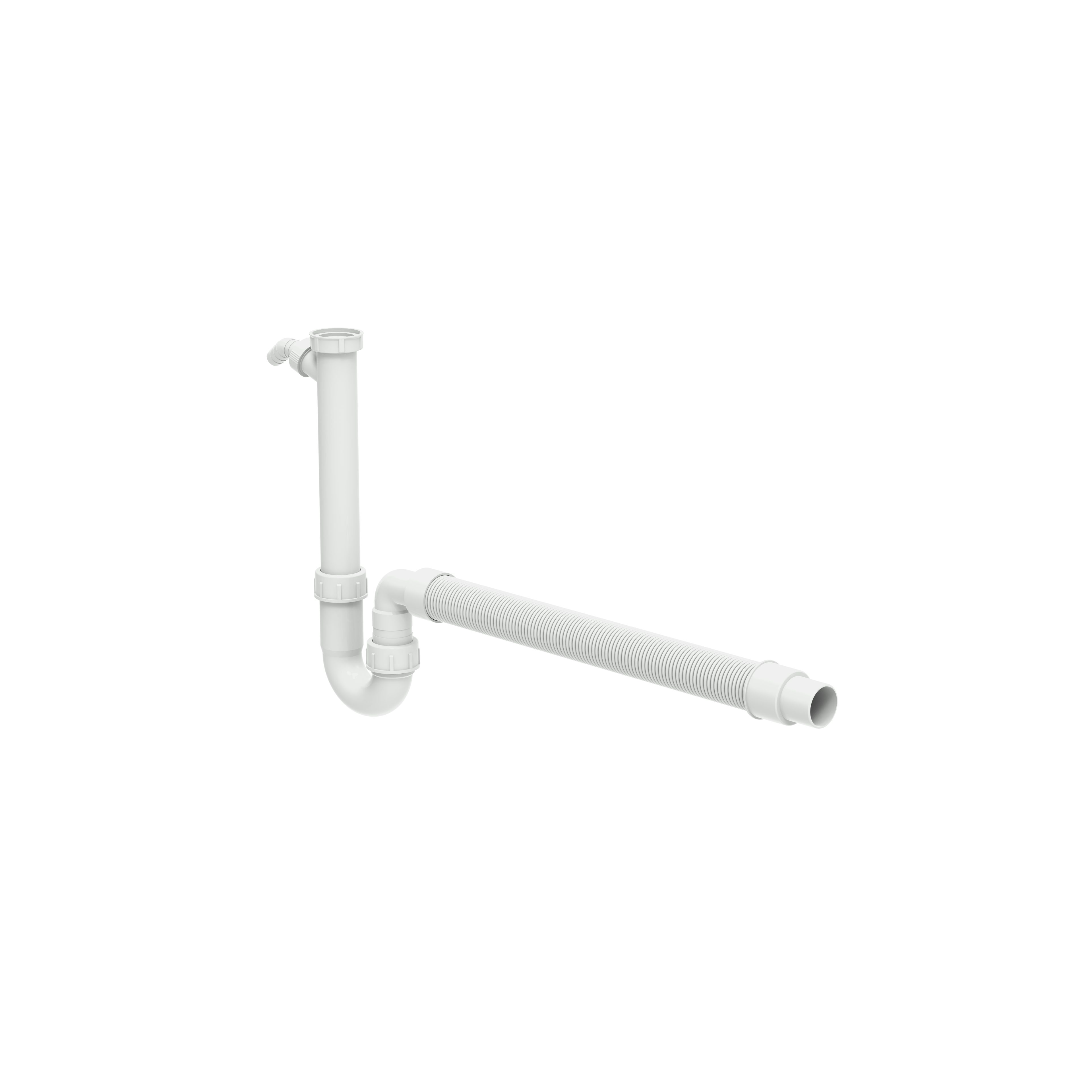 Schütte Siphon Flexibler Spültisch-Röhrensiphon, (Mit Geräteanschluss), 1 1/2"IG x DN 40/50 mm mit Geräte-Anschluss 3/4" weiss