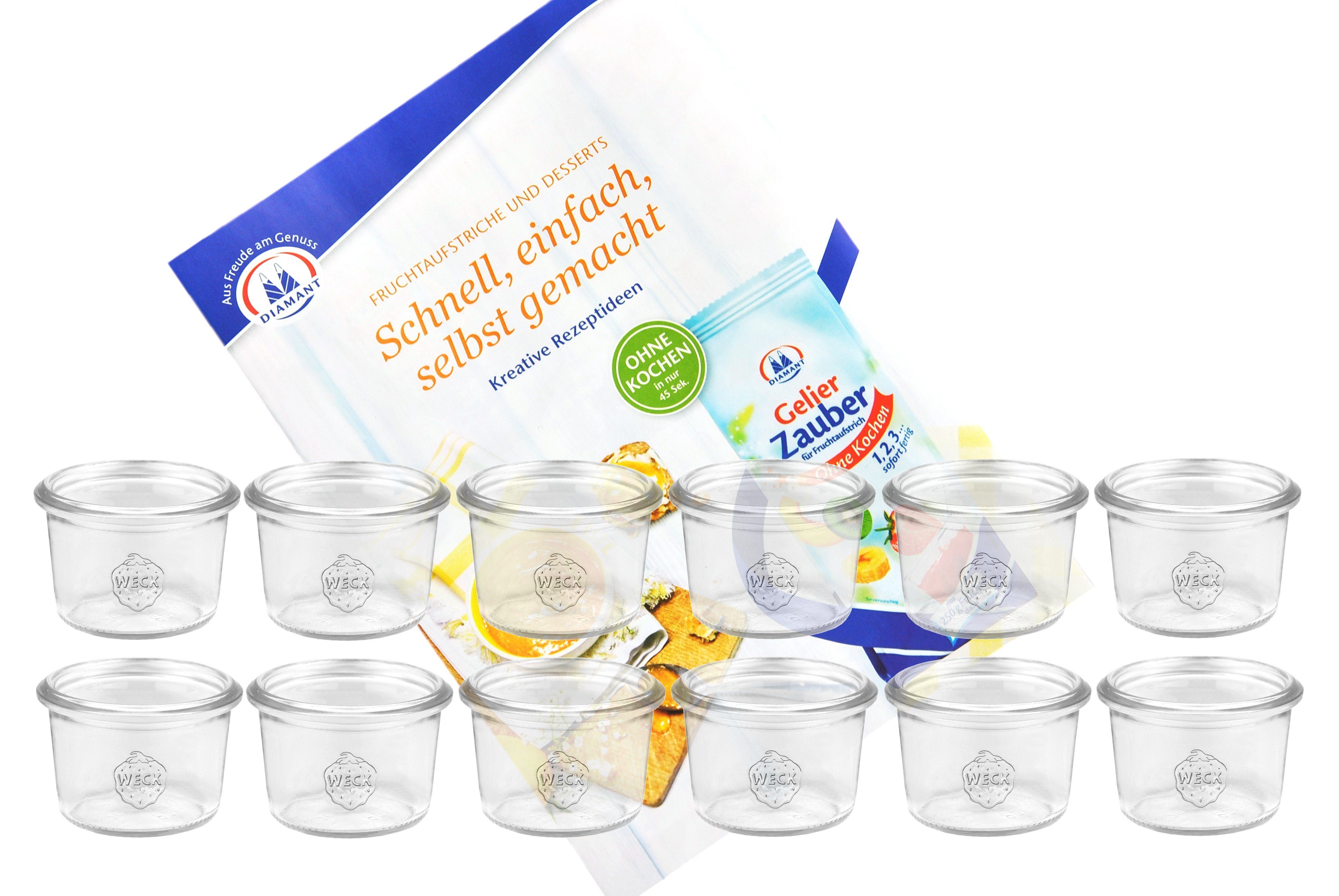 MamboCat Einmachglas 12er Set Weck Gläser 80ml Sturzgläser inkl. Gelierzauber Rezeptheft, Glas