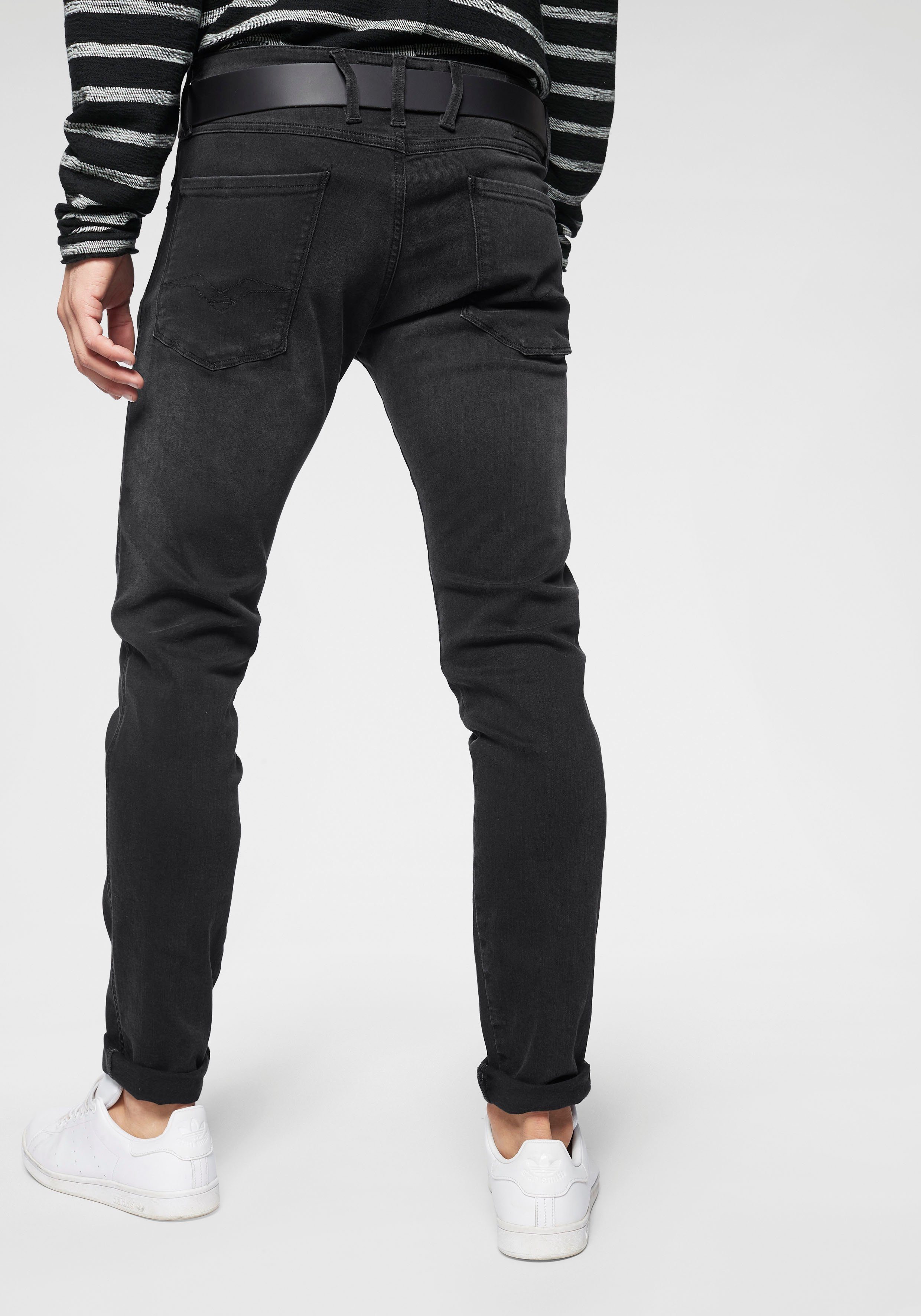 Replay Herren Jeans Anbass - Slim Fit - Grau - Dark Grey Denim günstig online kaufen