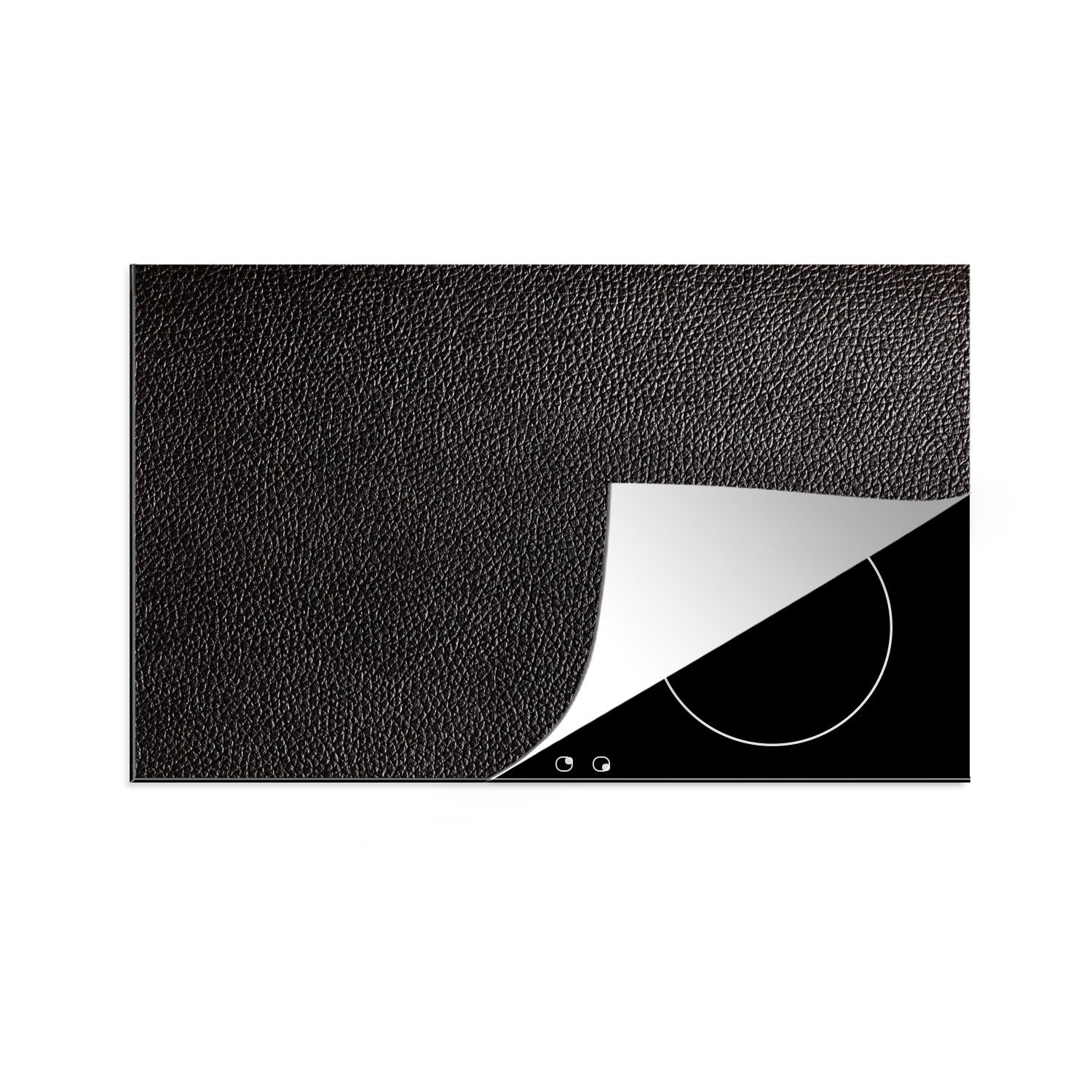 MuchoWow Herdblende-/Abdeckplatte schwarz-leder-texturiert-rguwclvs-v2, Vinyl, (1 tlg), 81x52 cm, Induktionskochfeld Schutz für die küche, Ceranfeldabdeckung