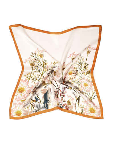 MayTree Seidentuch quadratisch Sommerblüte Margeriten 53x53cm rosa orange weiß, (Stück), 100% Seide