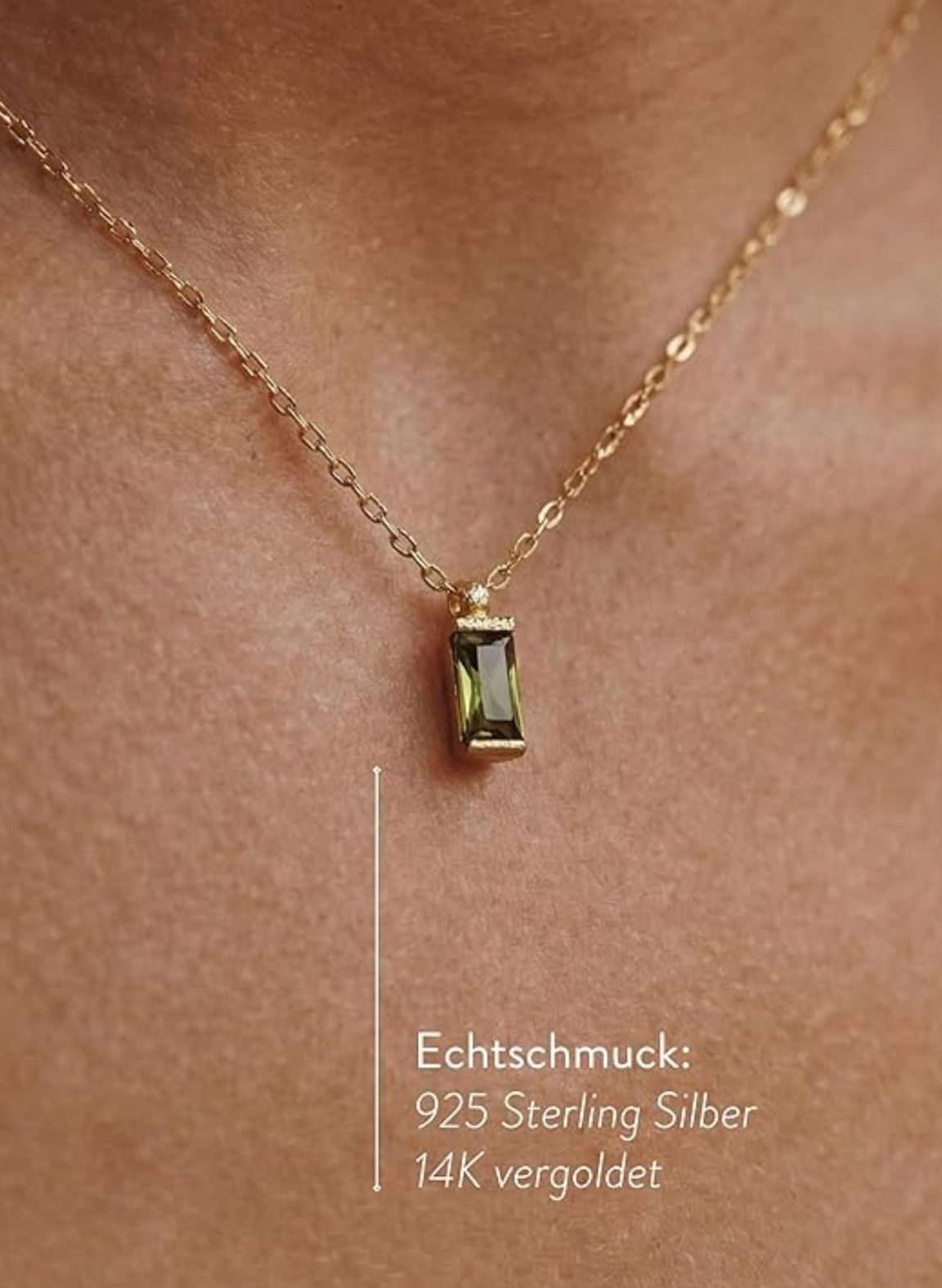 Einzelstück Charm-Kette Halskette grünem Stein 925 Sterling Silber – Bild 3 von 5