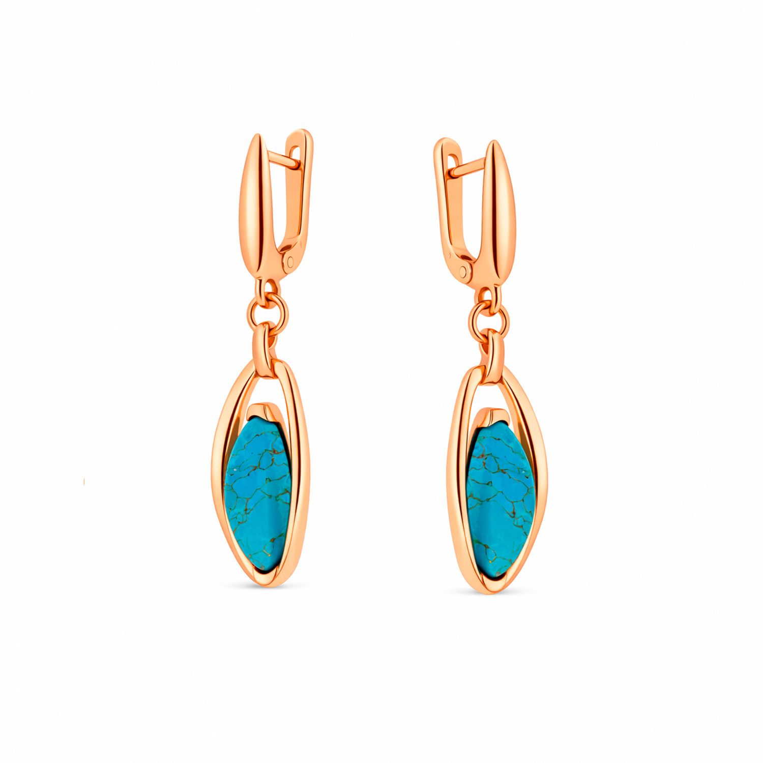 S&A Jewellery Design Paar Ohrhänger Ohrringe aus 925 Silber mit Türkis (rosévergoldet oder rhodiniert, 2-tlg), 925 Sterling Silber Silberschmuck für Damen