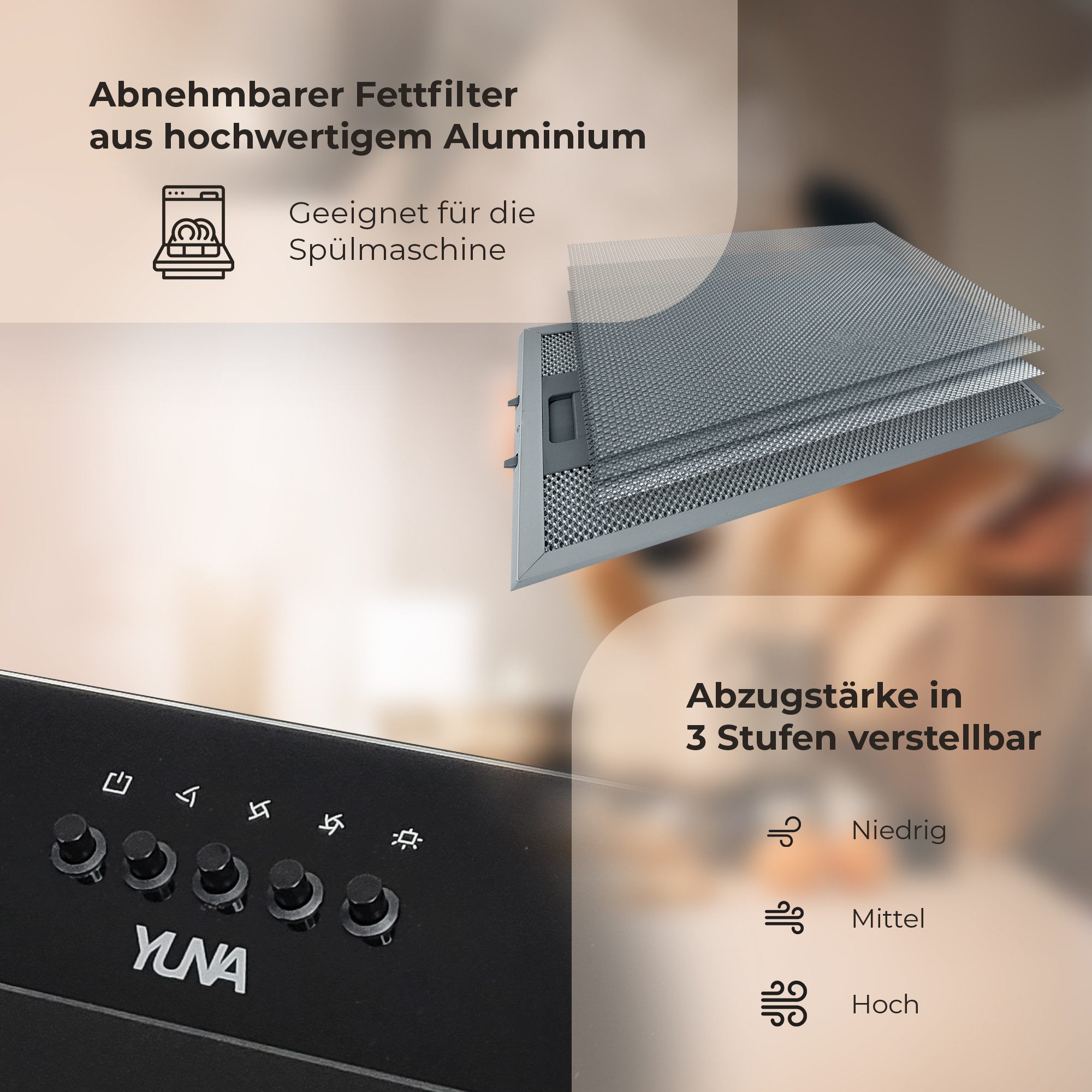 YUNA Wandhaube Yuna Dunstabzugshaube KIM SH60A, inkl. Kohlefiltern, 60cm inklusive Kohlefilter – Bild 5 von 5