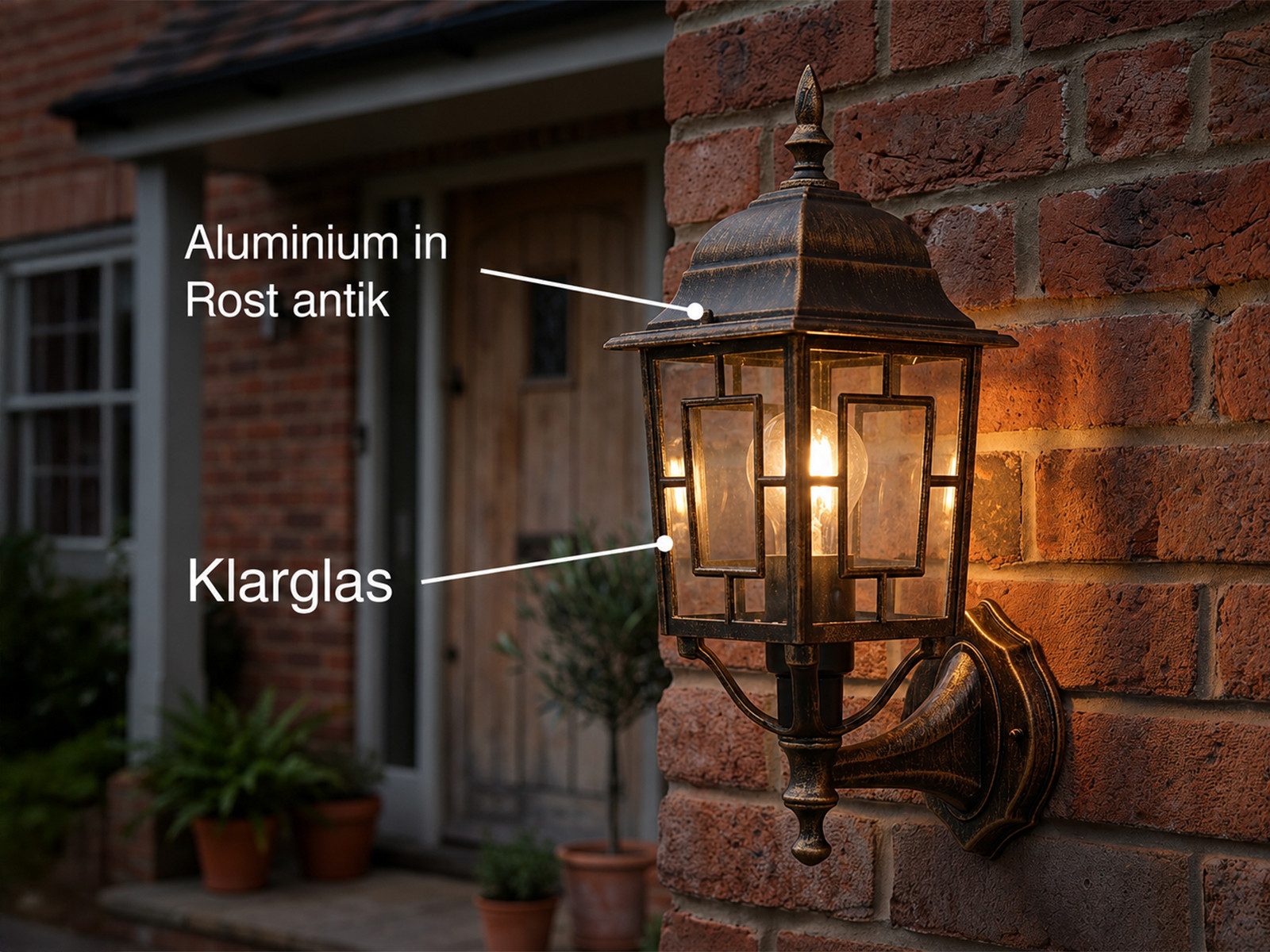 TRIO Leuchten LED Außen-Wandleuchte antik mit Bleiglasoptik, Höhe 41cm, LED wechselbar, Warmweiß, Haus-Wand Außenleuchte, Fassadenbeleuchtung Haustür, Wandlampe mit E27