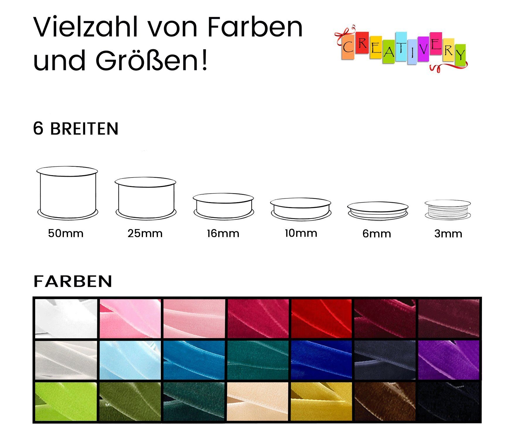 Creativery Samtband, Samtband 10mm x 10m Rolle Schwarz