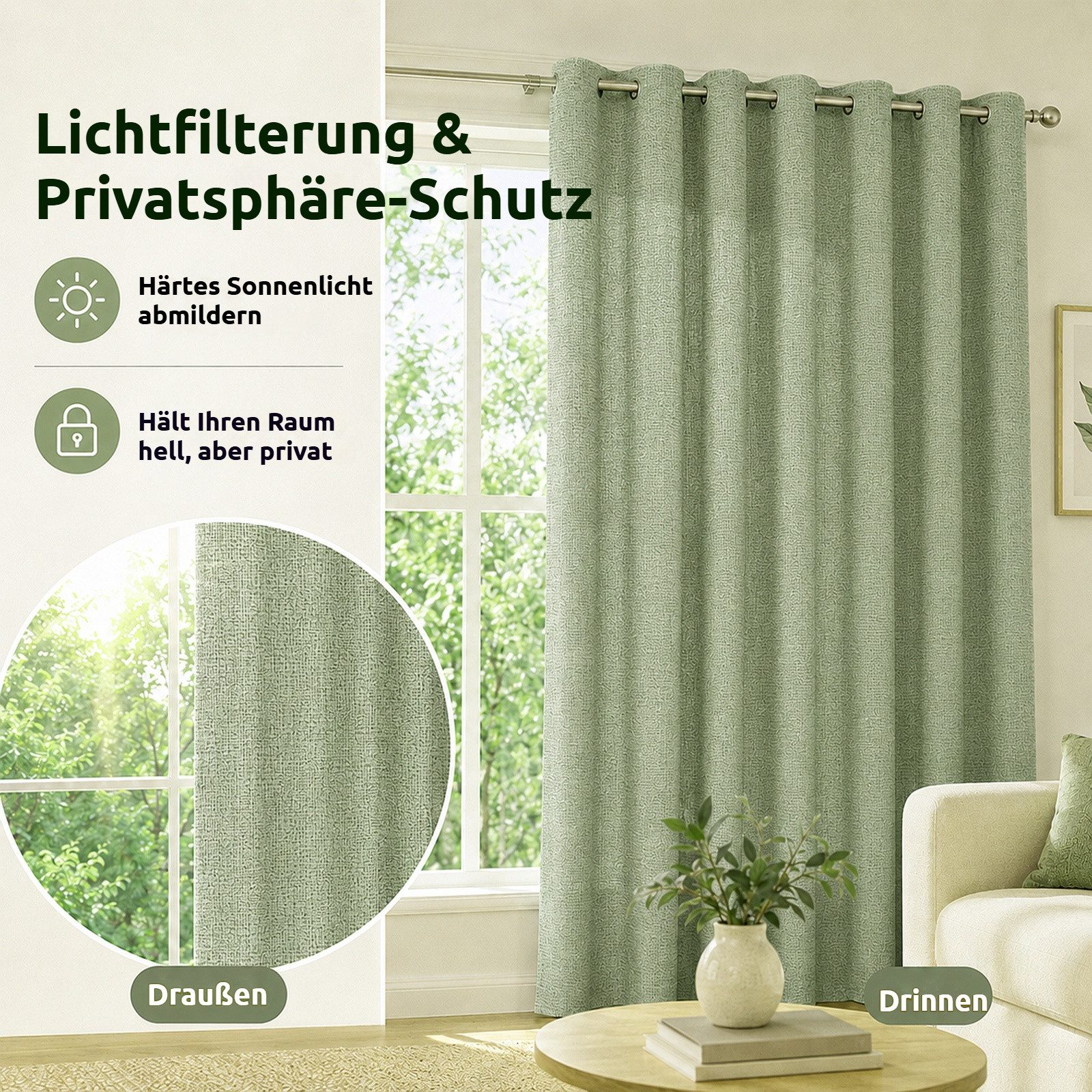 BlingBin Verdunkelungsvorhang 100 % verdunkelnde Ösengardinen 2‑er Set, Leinenoptik (2 St), verdunkelnd, blickdichte Thermovorhänge mit Wärmeschutz und Schallsc – Bild 4 von 5