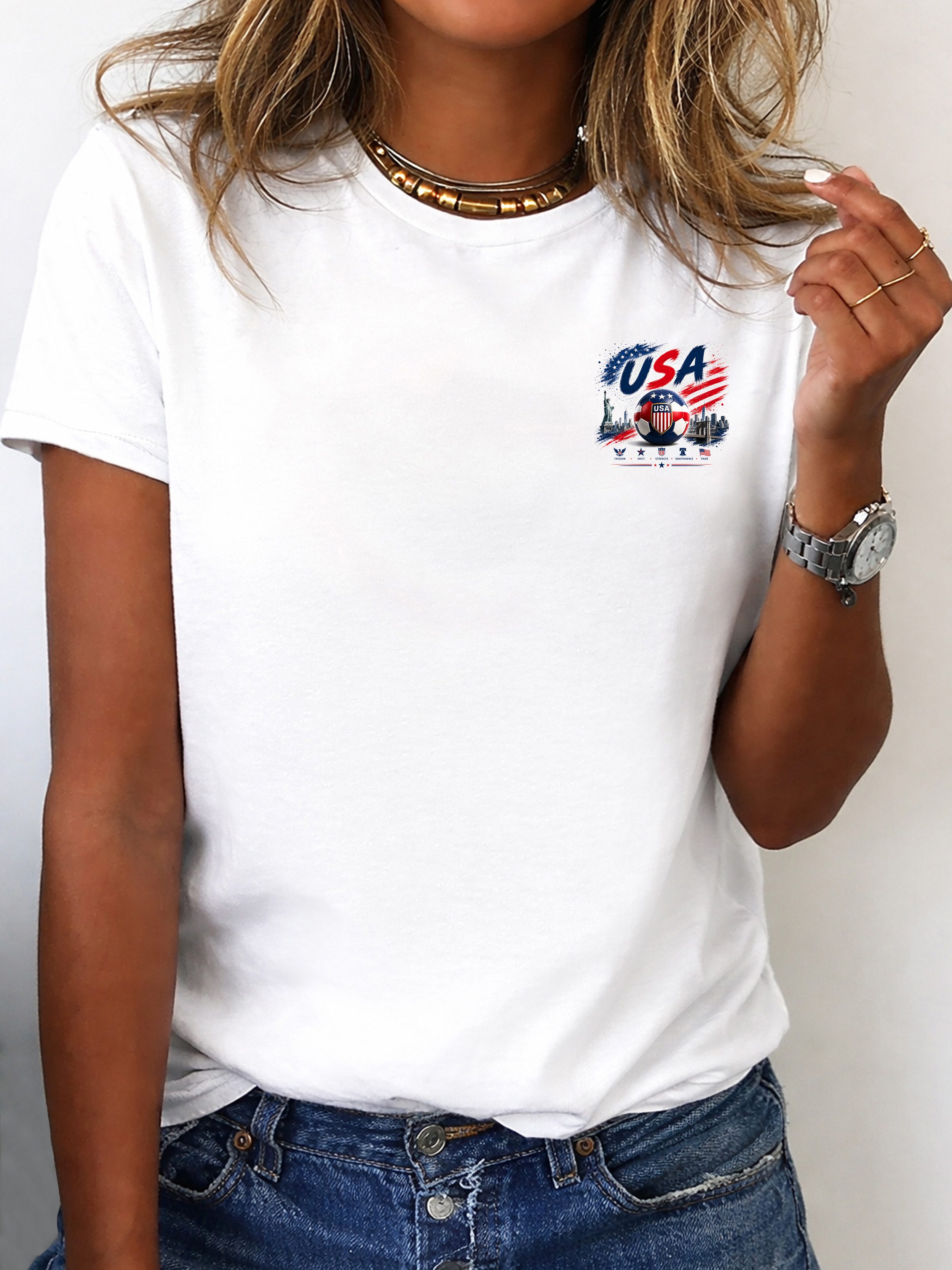 RMK T-Shirt Damen Shirt Rundhals Fußball USA WM aus Baumwolle